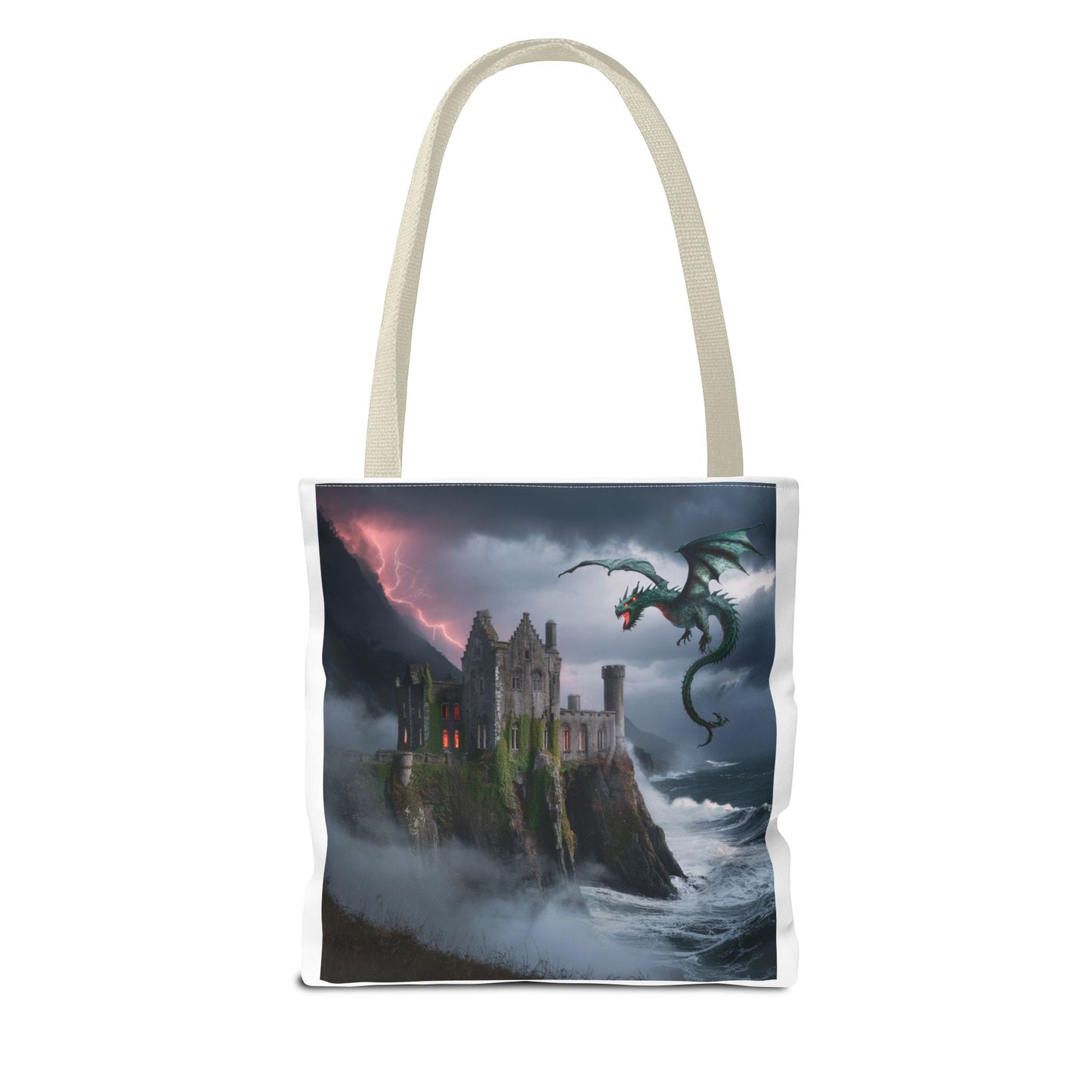 Fantasy Dragon Tote Bag, Magical Castle Design, Perfect for Gifts, Everyday Use, Shopping, Adventure Enthusiasts, Eco-Friendly Style