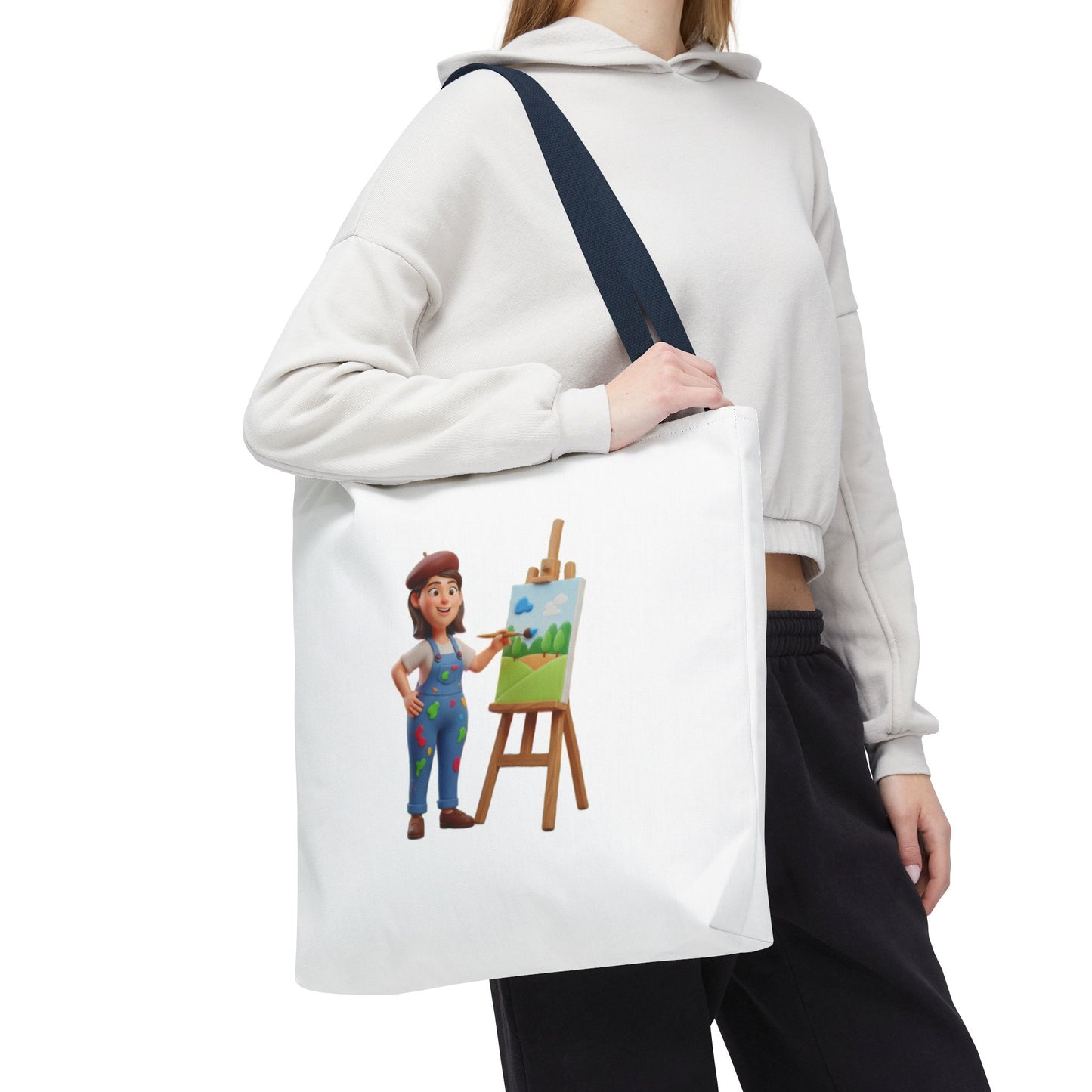 Artist Tote Bag — Painter with Easel Illustrated AOP Tote