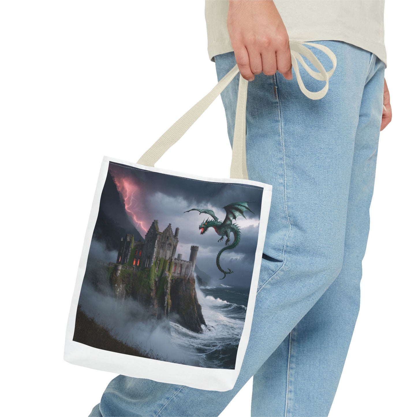 Fantasy Dragon Tote Bag, Magical Castle Design, Perfect for Gifts, Everyday Use, Shopping, Adventure Enthusiasts, Eco-Friendly Style