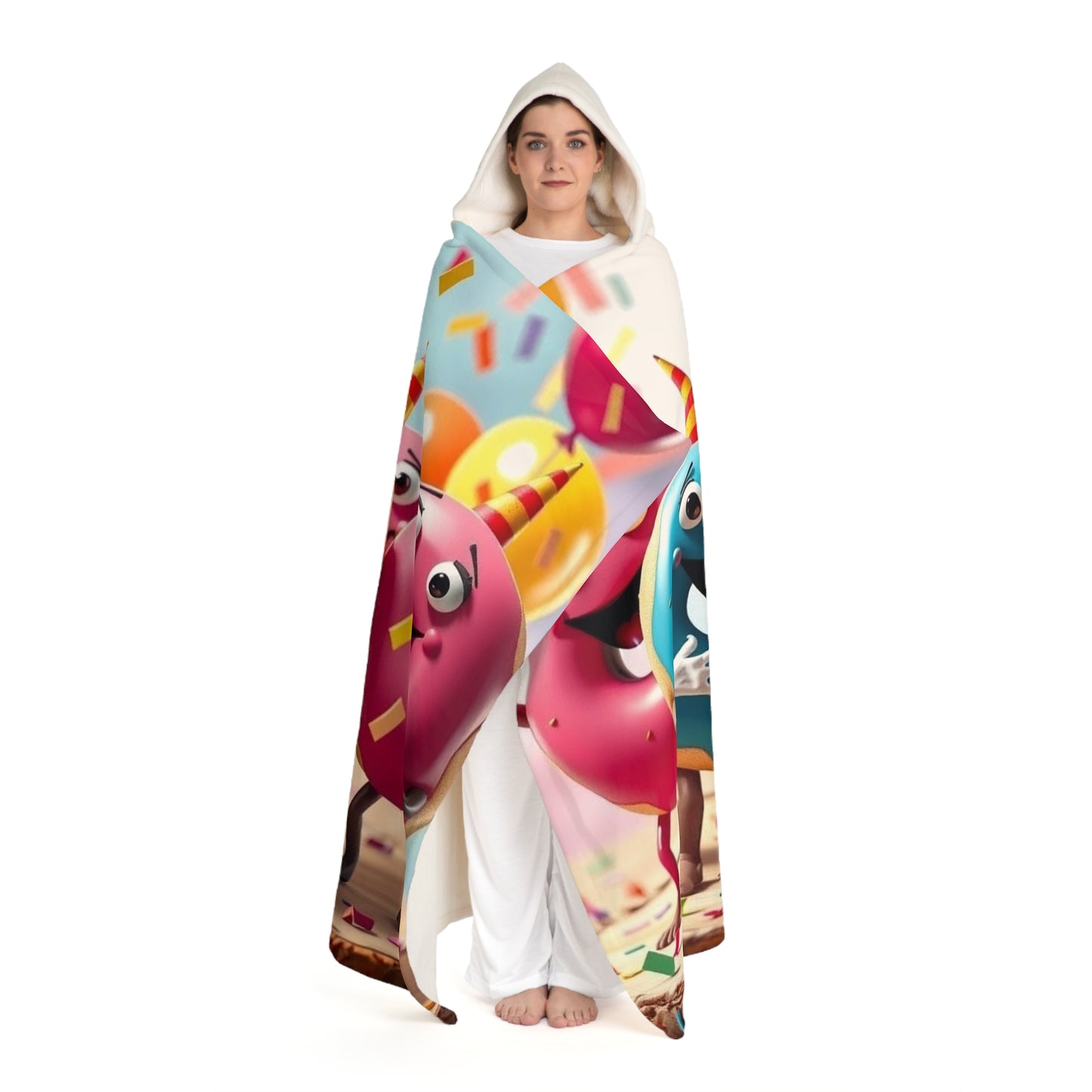 Hooded Sherpa Blanket – Colorful Party Emoji Plush Fleece with Hood