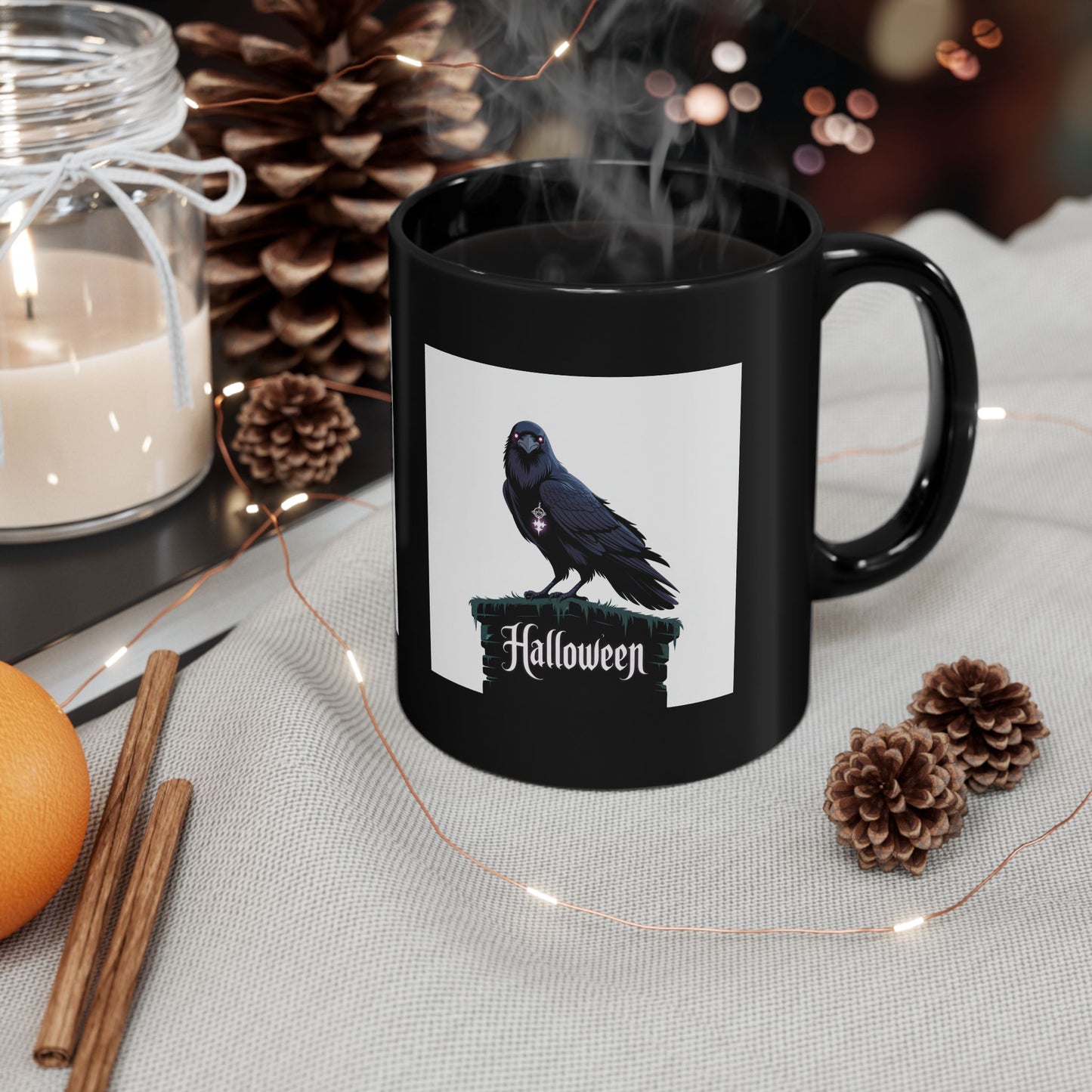Halloween Raven Black Mug - Perfect for Spooky Season, Unique Gift, Coffee Lover, Holiday Decor, Halloween Enthusiast
