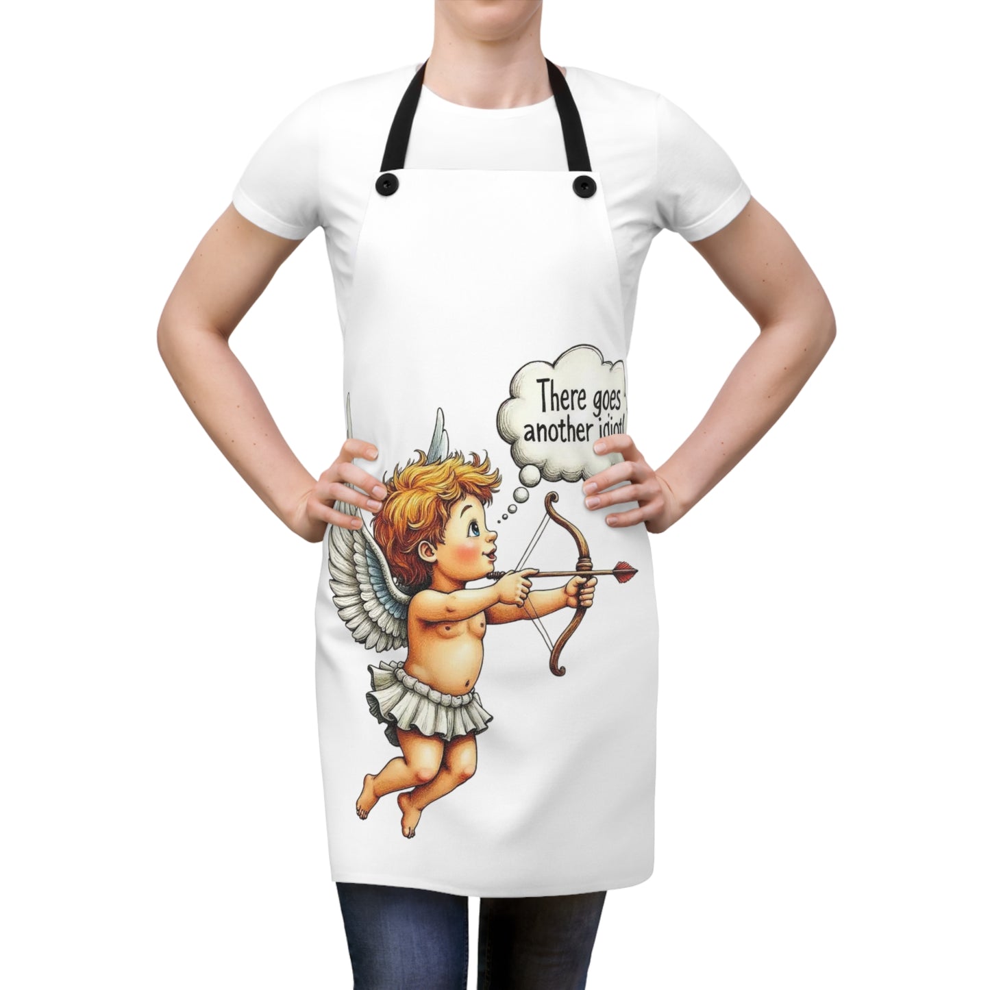 Apron — Cute Cupid Design "There Goes Another Idiot" Funny Kitchen Apron
