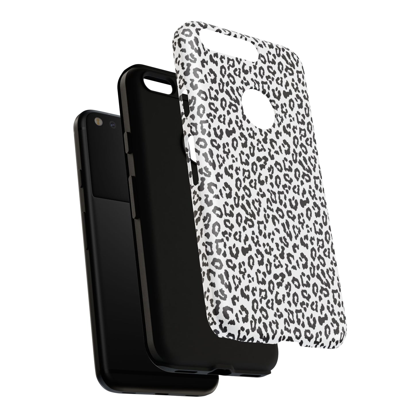 Funda para teléfono con estampado de leopardo de Google: resistente, en blanco y negro