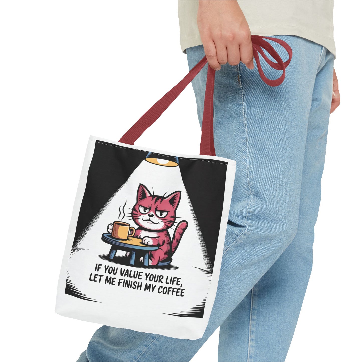 Coffee Lover's Cat Tote Bag, Funny Cat Art, Pet Owner Gift, Coffee Addict Bag, Quirky Tote for Cat Lovers, Cute Cat Tote