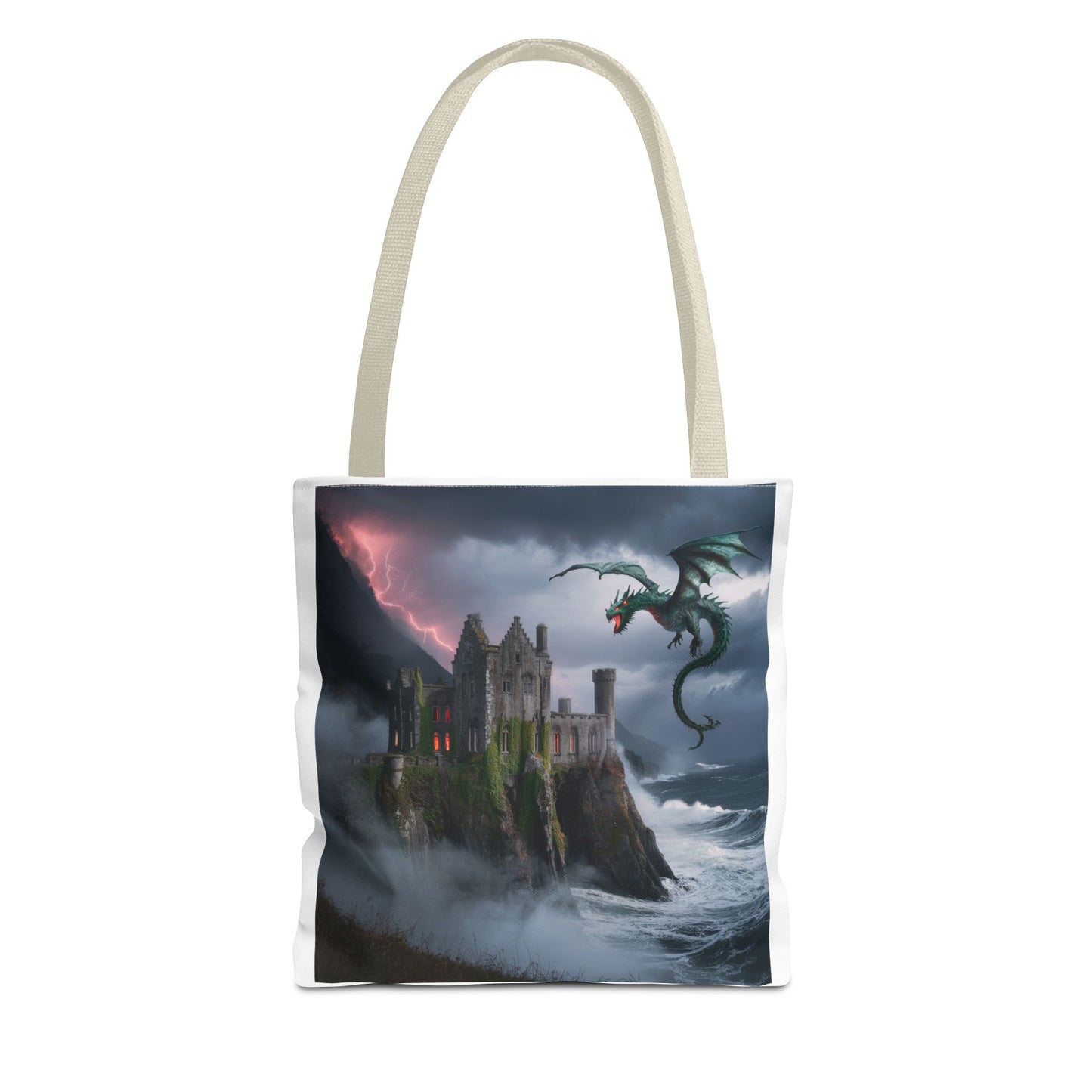 Fantasy Dragon Tote Bag, Magical Castle Design, Perfect for Gifts, Everyday Use, Shopping, Adventure Enthusiasts, Eco-Friendly Style
