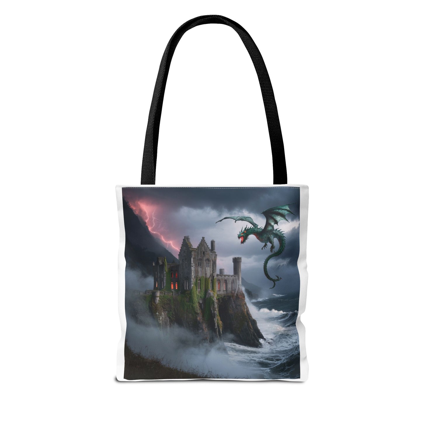Fantasy Dragon Tote Bag, Magical Castle Design, Perfect for Gifts, Everyday Use, Shopping, Adventure Enthusiasts, Eco-Friendly Style