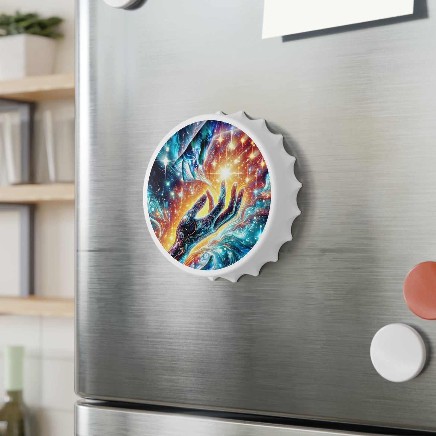 Psychedelic Cosmic Hands Bottle Opener — Colorful Starry Galaxy Design