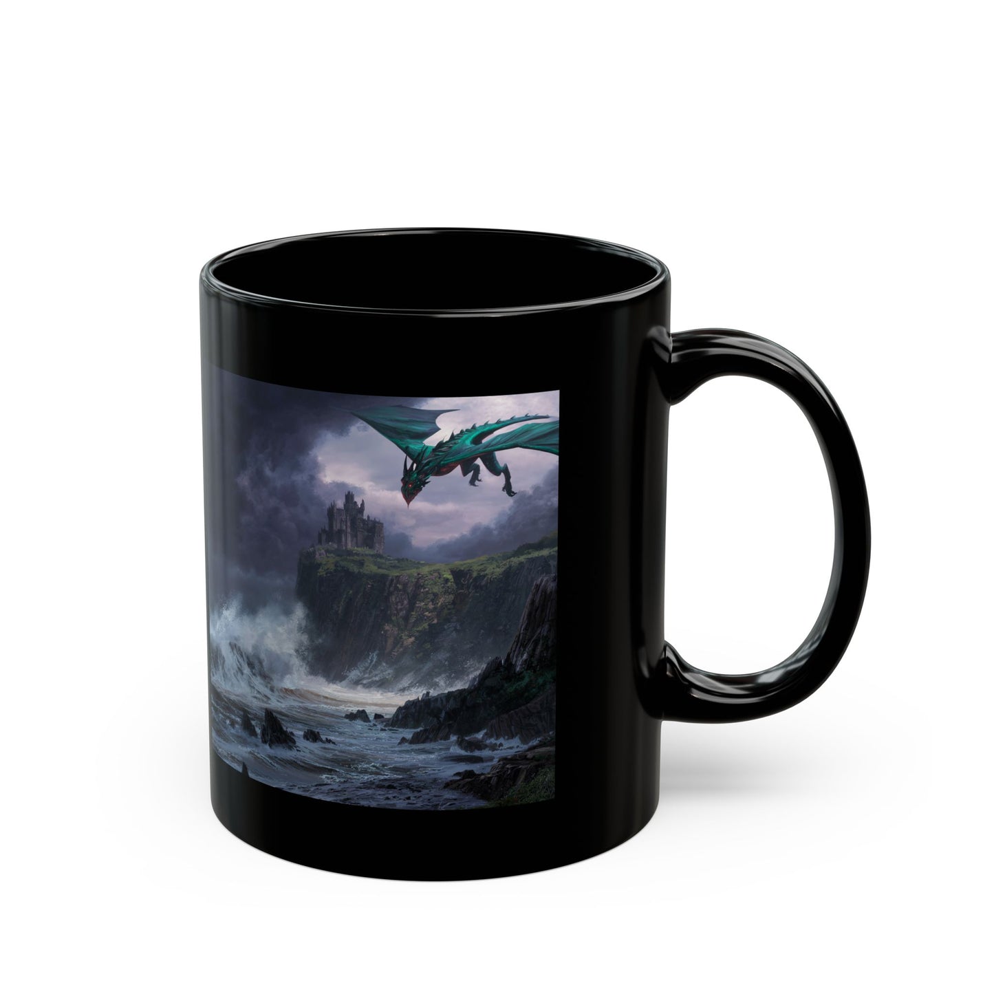 Fantasy Dragon Mug, Black Coffee Cup, Magical Drinkware, Gift for Gamers, Gothic Decor, Dragon Lover's Mug