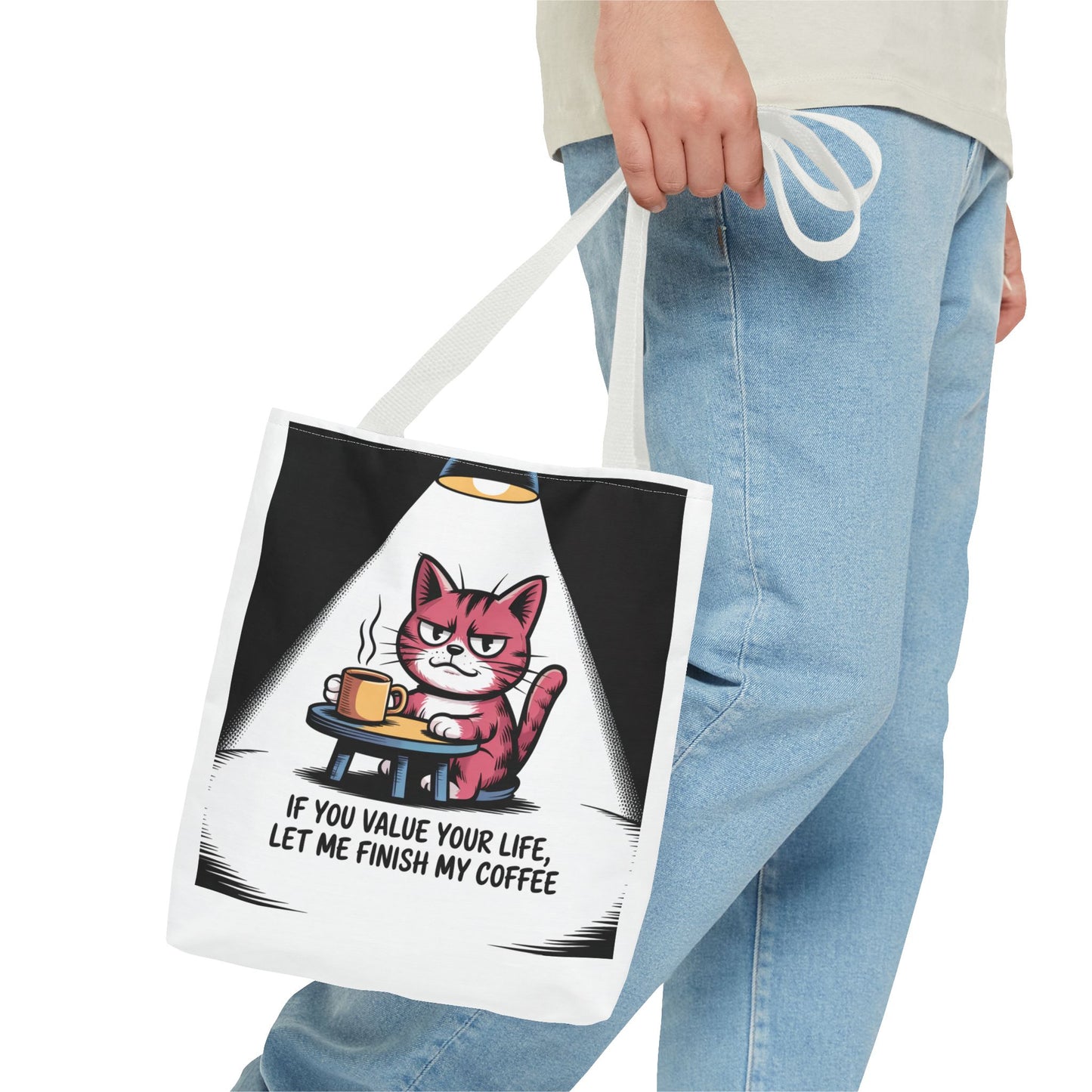 Coffee Lover's Cat Tote Bag, Funny Cat Art, Pet Owner Gift, Coffee Addict Bag, Quirky Tote for Cat Lovers, Cute Cat Tote
