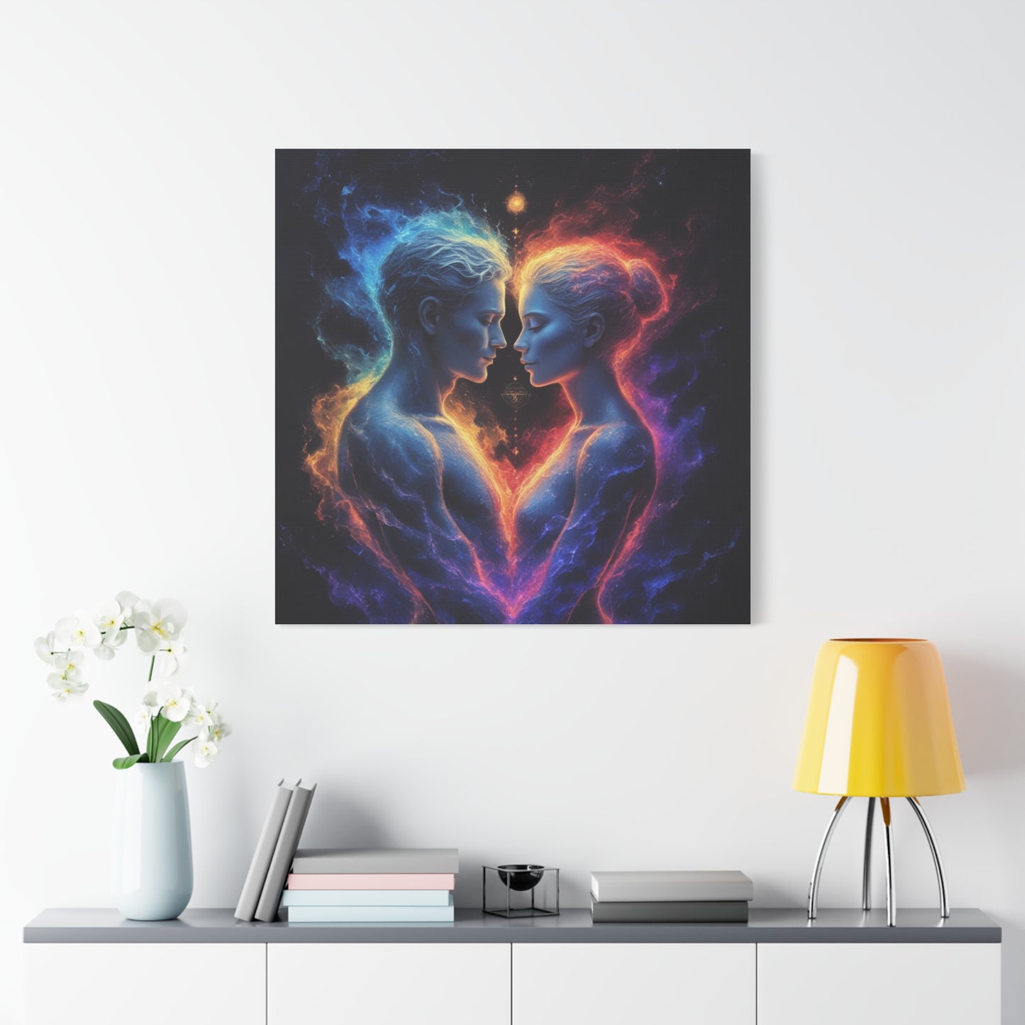 Cosmic Lovers Matte Canvas Print — Fire & Ice Heart Wall Art