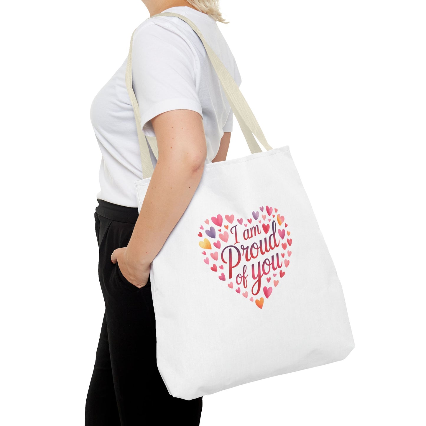 Tote Bag — "I Am Proud of You" Heart Print Tote | Encouragement Gift for Loved Ones