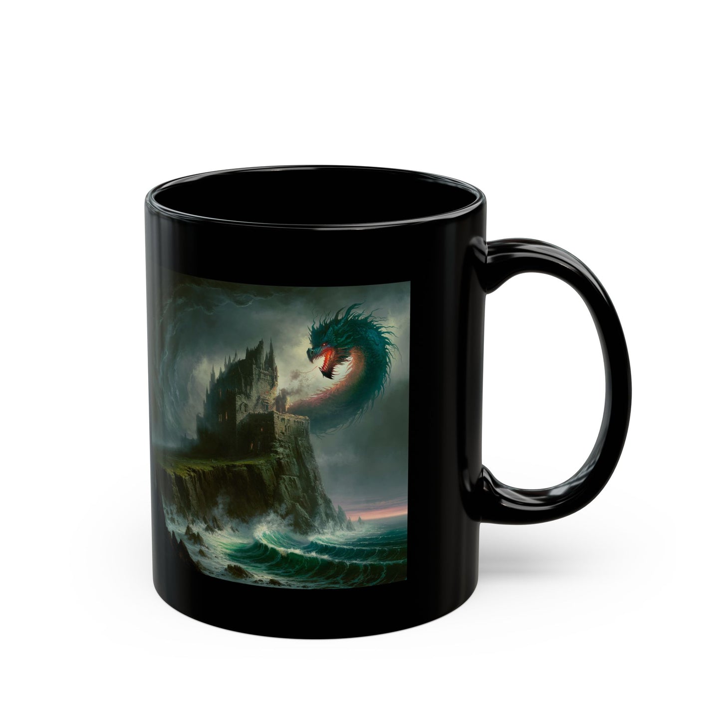 Fantasy Dragon Black Mug | Unique Ceramic Coffee Cup for Potter Fans | Gift for Birthdays, Holidays, or Special Occasions