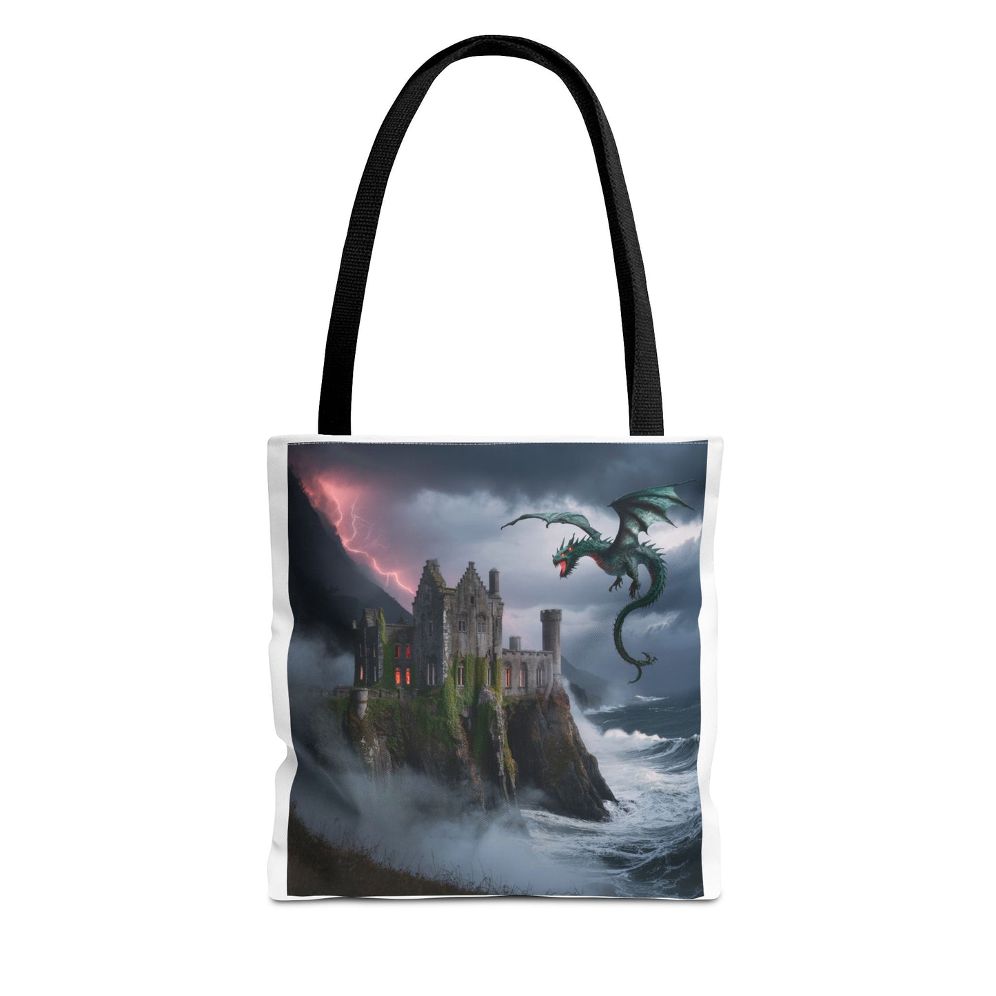 Fantasy Dragon Tote Bag, Magical Castle Design, Perfect for Gifts, Everyday Use, Shopping, Adventure Enthusiasts, Eco-Friendly Style