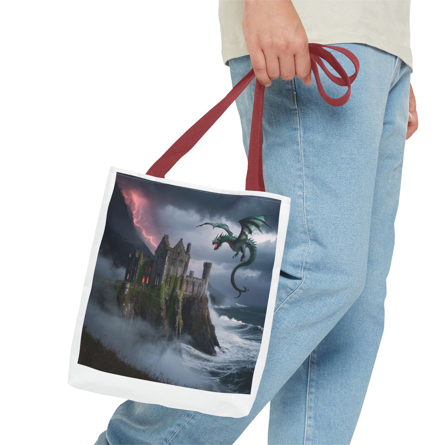 Fantasy Dragon Tote Bag, Magical Castle Design, Perfect for Gifts, Everyday Use, Shopping, Adventure Enthusiasts, Eco-Friendly Style
