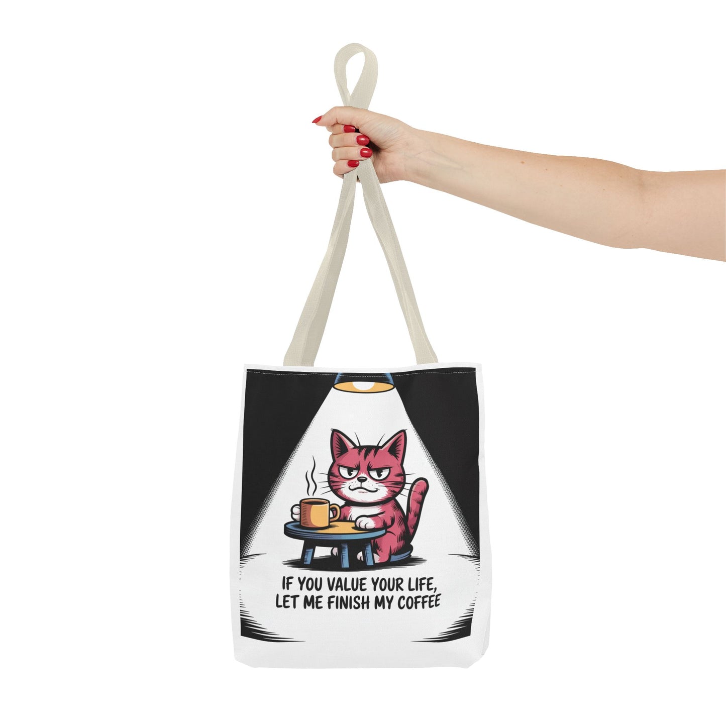 Coffee Lover's Cat Tote Bag, Funny Cat Art, Pet Owner Gift, Coffee Addict Bag, Quirky Tote for Cat Lovers, Cute Cat Tote