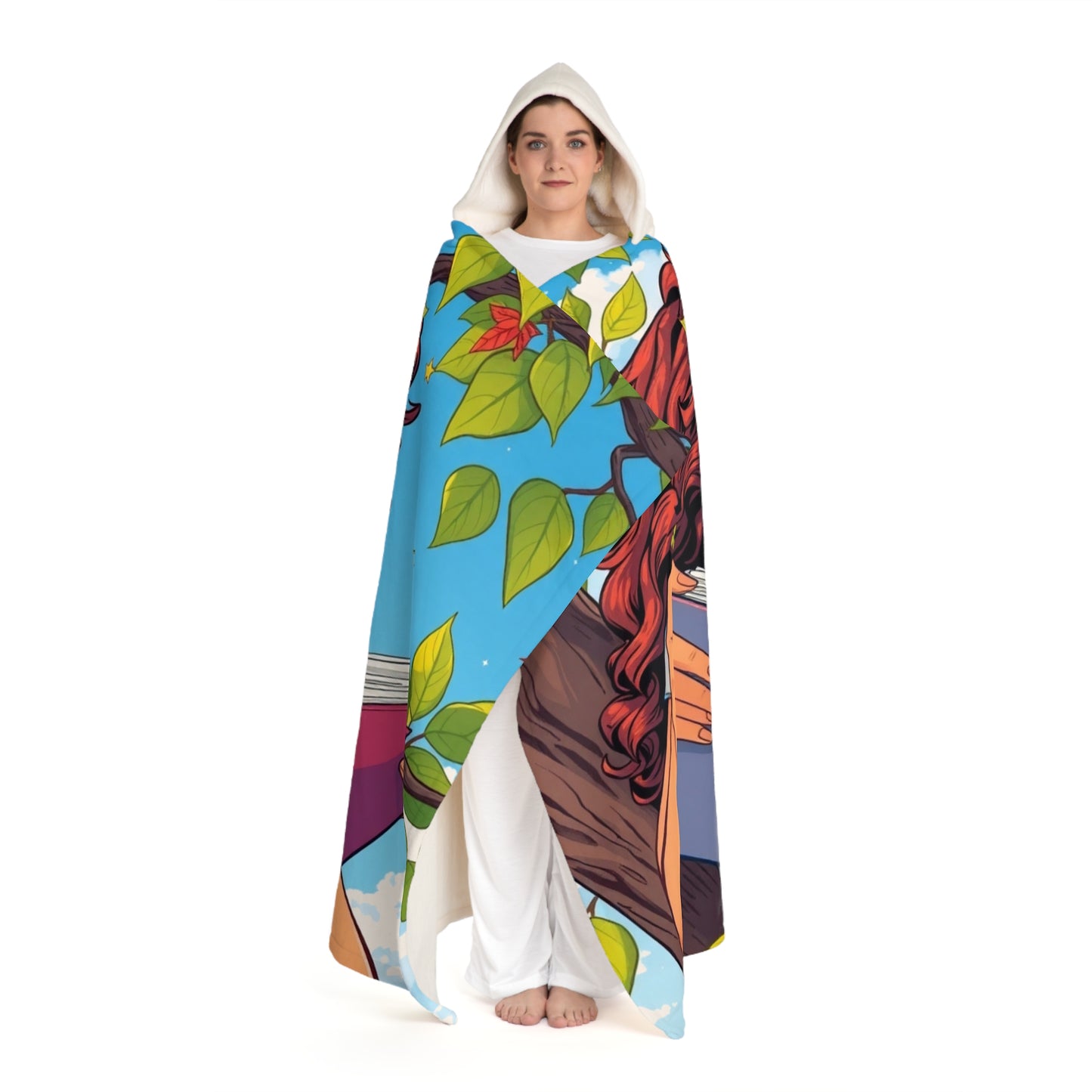 Hooded Sherpa Blanket — Vibrant Floral Cloak with Cozy Fleece Hood