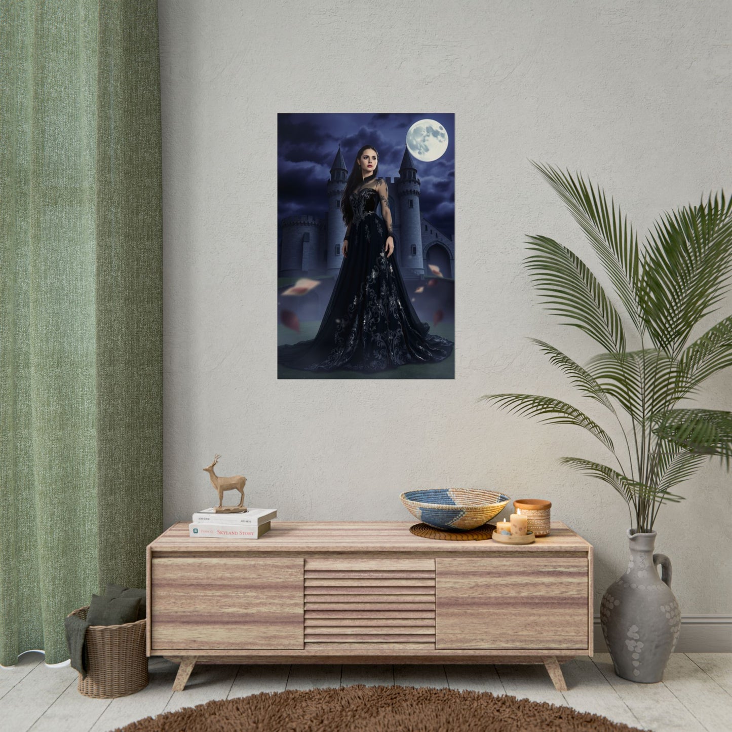 Gothic Moonlit Castle Poster — Dark Fantasy Woman Wall Art