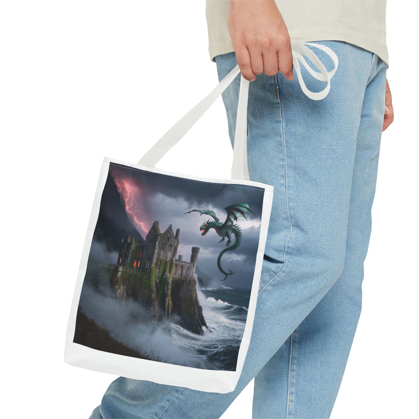 Fantasy Dragon Tote Bag, Magical Castle Design, Perfect for Gifts, Everyday Use, Shopping, Adventure Enthusiasts, Eco-Friendly Style
