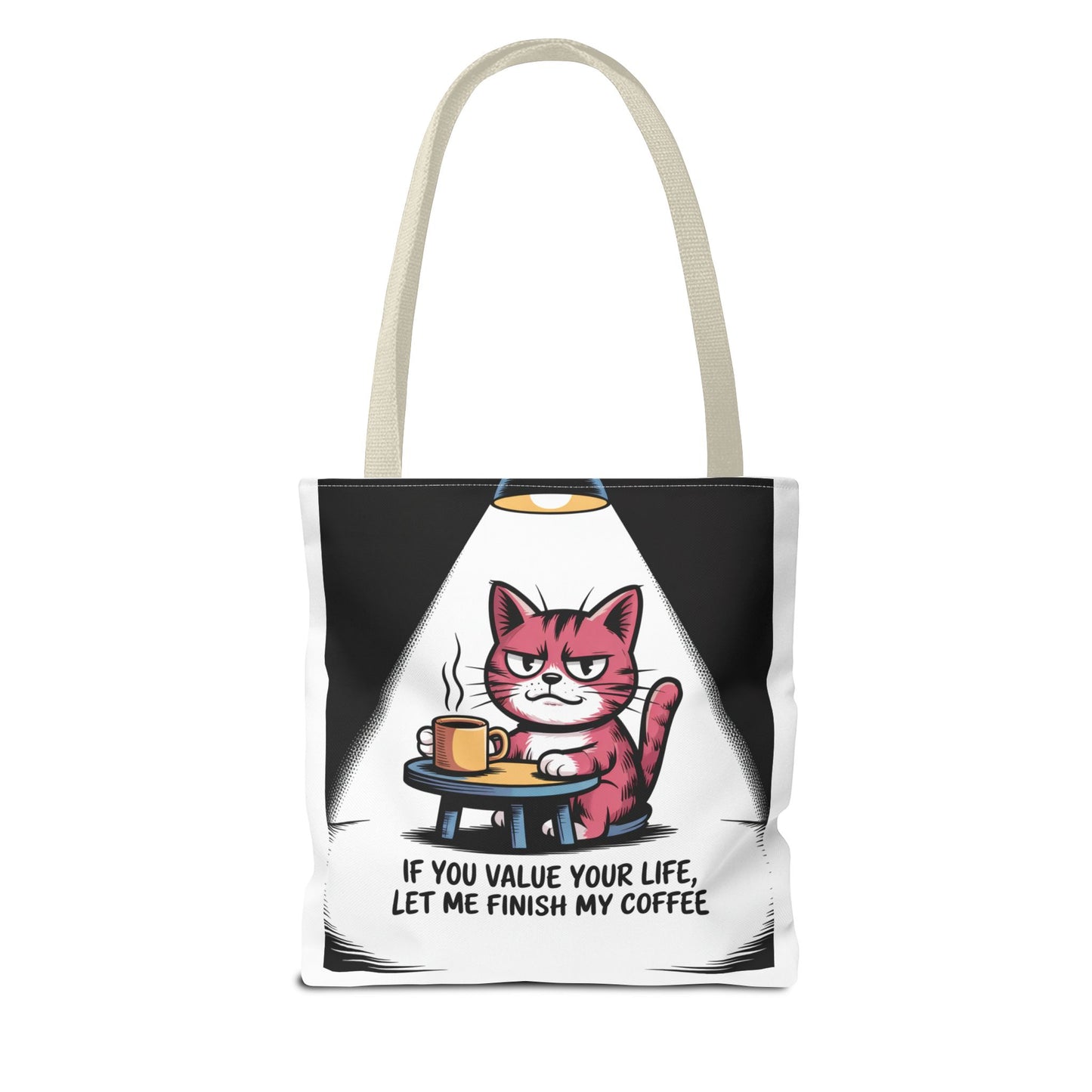 Coffee Lover's Cat Tote Bag, Funny Cat Art, Pet Owner Gift, Coffee Addict Bag, Quirky Tote for Cat Lovers, Cute Cat Tote