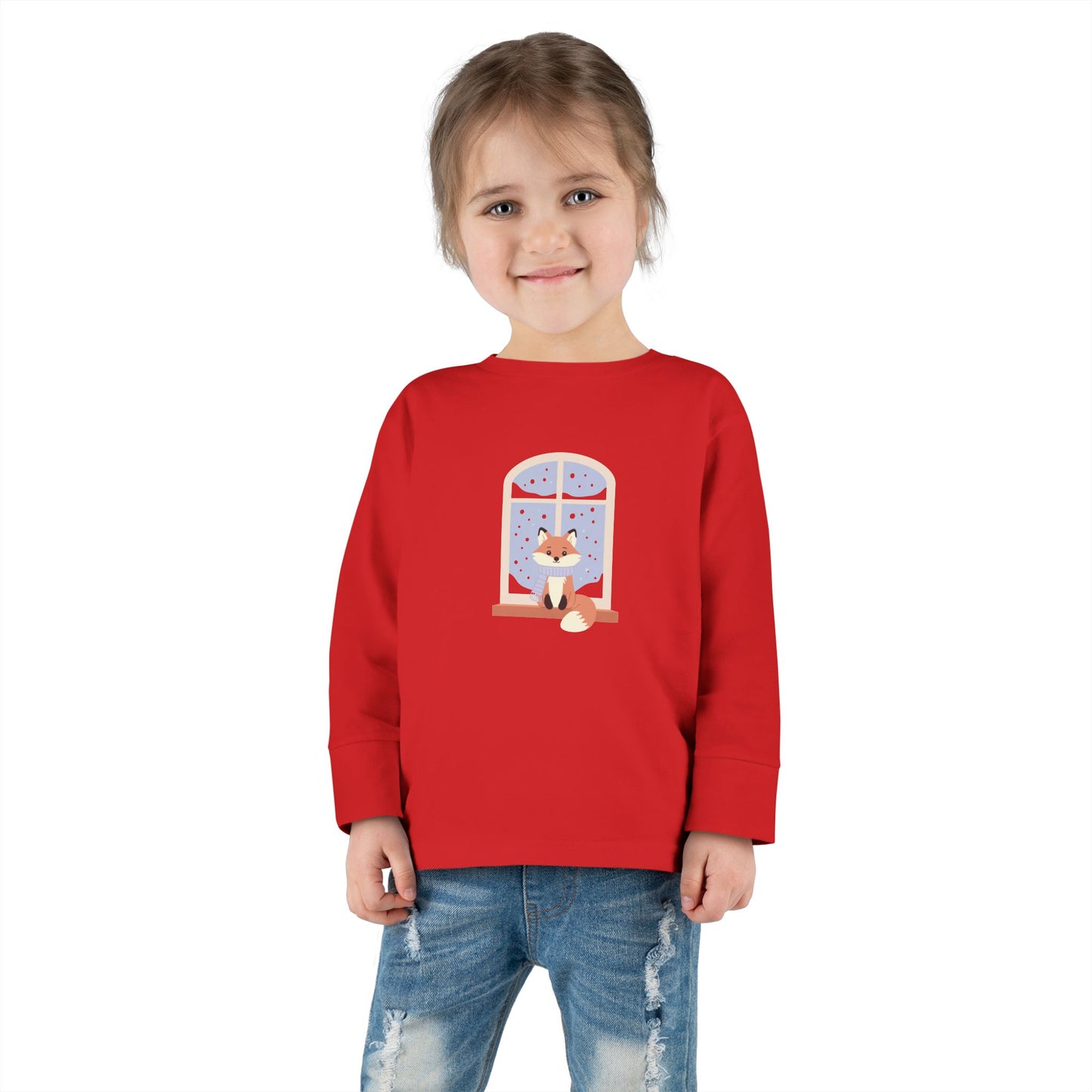 Toddler Long Sleeve Tee — Cozy Fox by Window Winter Sleepy Nursery Shirt