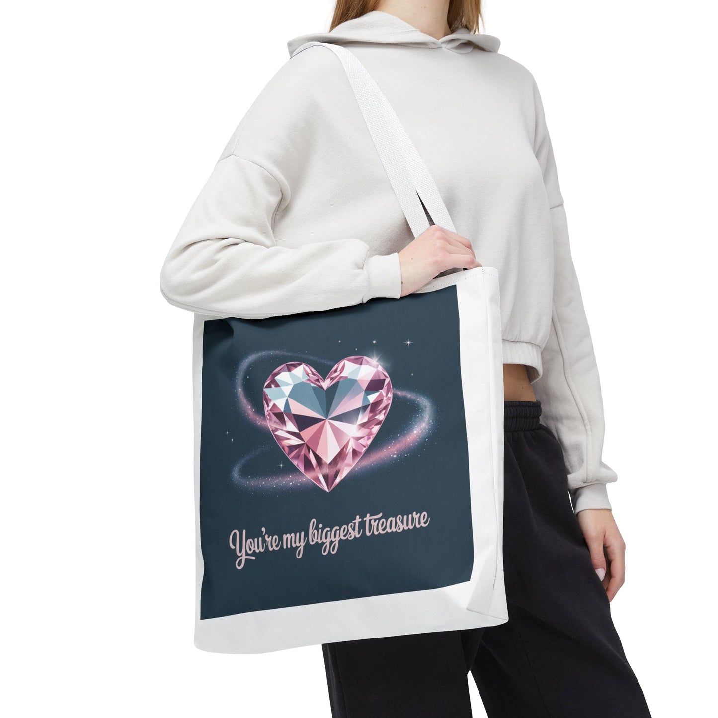Heart Gem Tote Bag — "You're My Biggest Treasure" Romantic Gemstone Tote