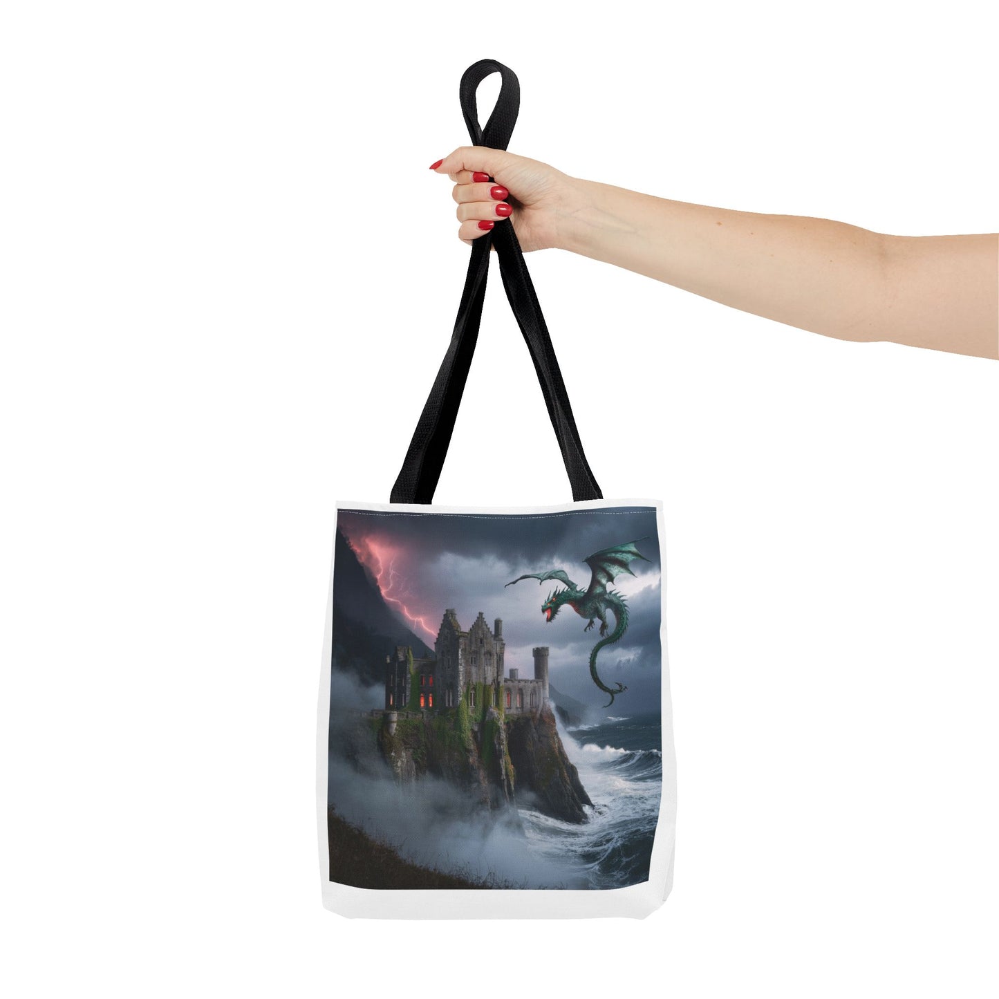 Fantasy Dragon Tote Bag, Magical Castle Design, Perfect for Gifts, Everyday Use, Shopping, Adventure Enthusiasts, Eco-Friendly Style