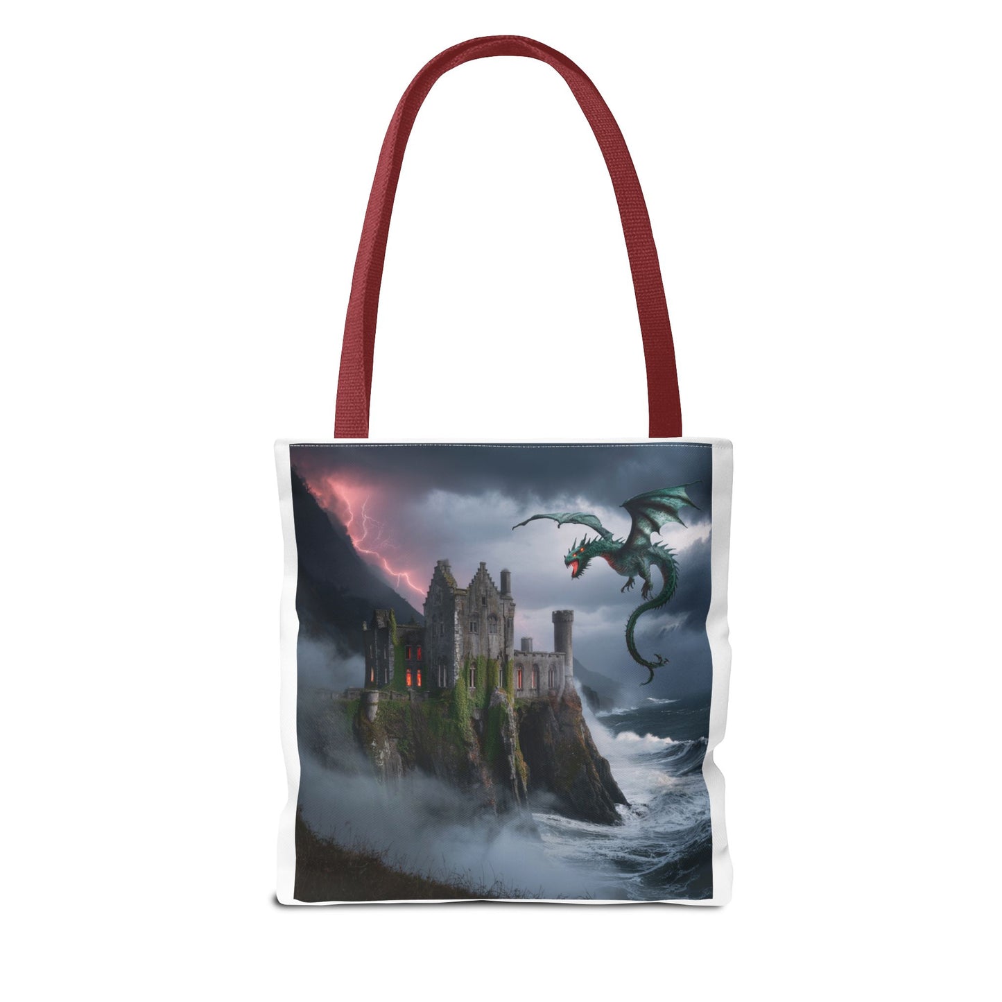 Fantasy Dragon Tote Bag, Magical Castle Design, Perfect for Gifts, Everyday Use, Shopping, Adventure Enthusiasts, Eco-Friendly Style