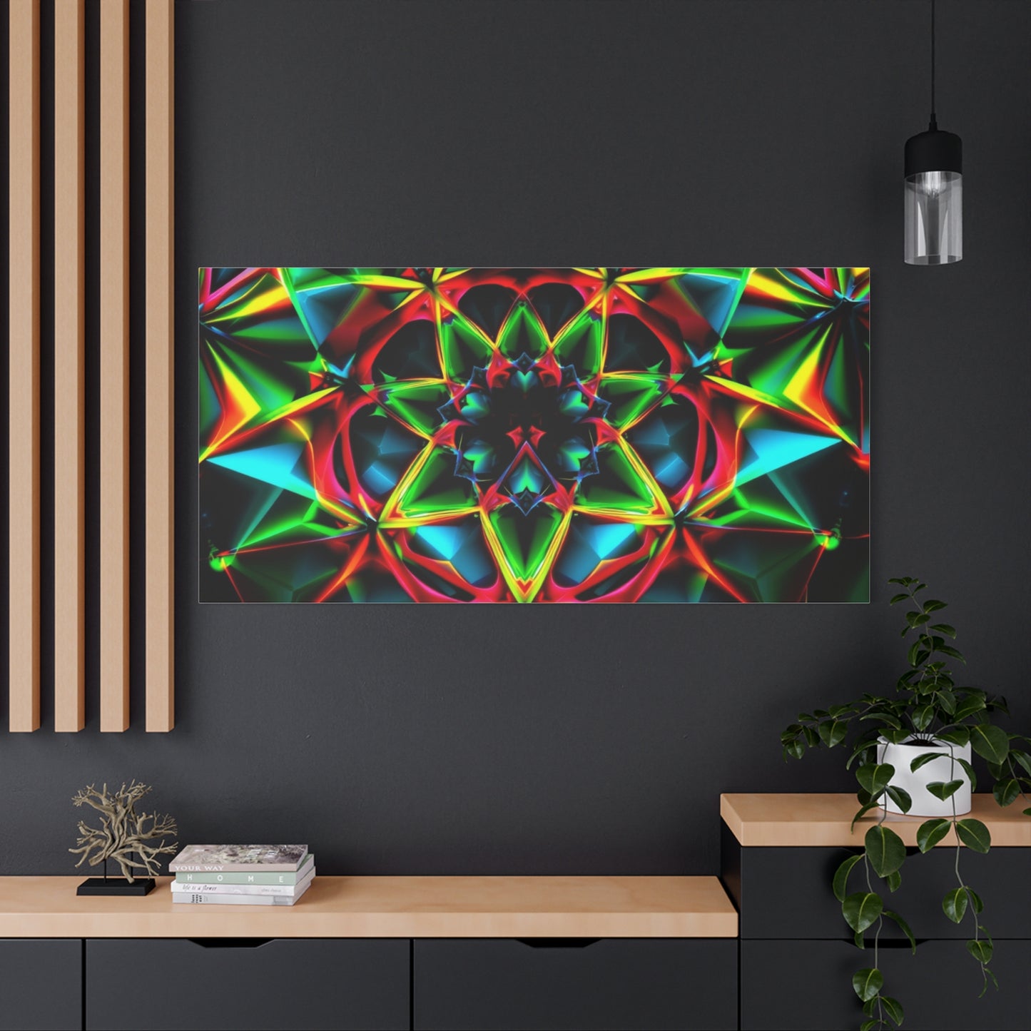 Kaleidoscope Neon Mandala Matte Canvas Wall Art