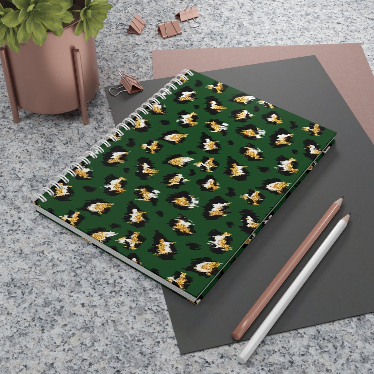 Green Leopard Print Spiral Notebook - Stylish Animal Print Journal for Note-Taking