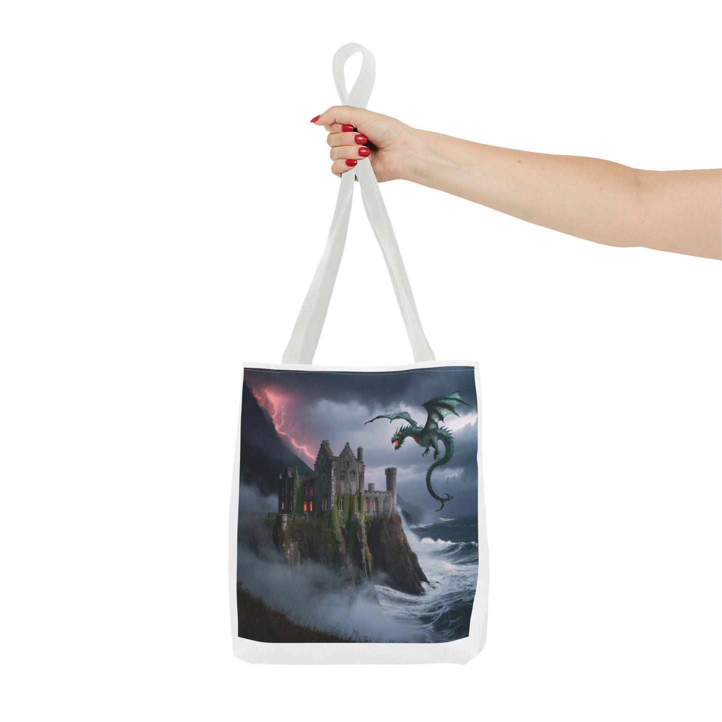 Fantasy Dragon Tote Bag, Magical Castle Design, Perfect for Gifts, Everyday Use, Shopping, Adventure Enthusiasts, Eco-Friendly Style