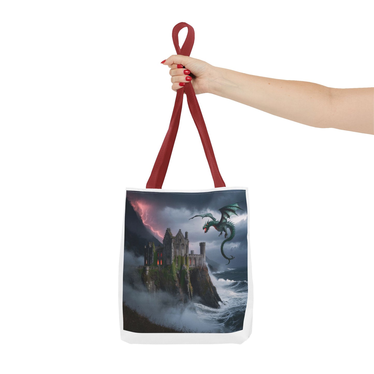 Fantasy Dragon Tote Bag, Magical Castle Design, Perfect for Gifts, Everyday Use, Shopping, Adventure Enthusiasts, Eco-Friendly Style