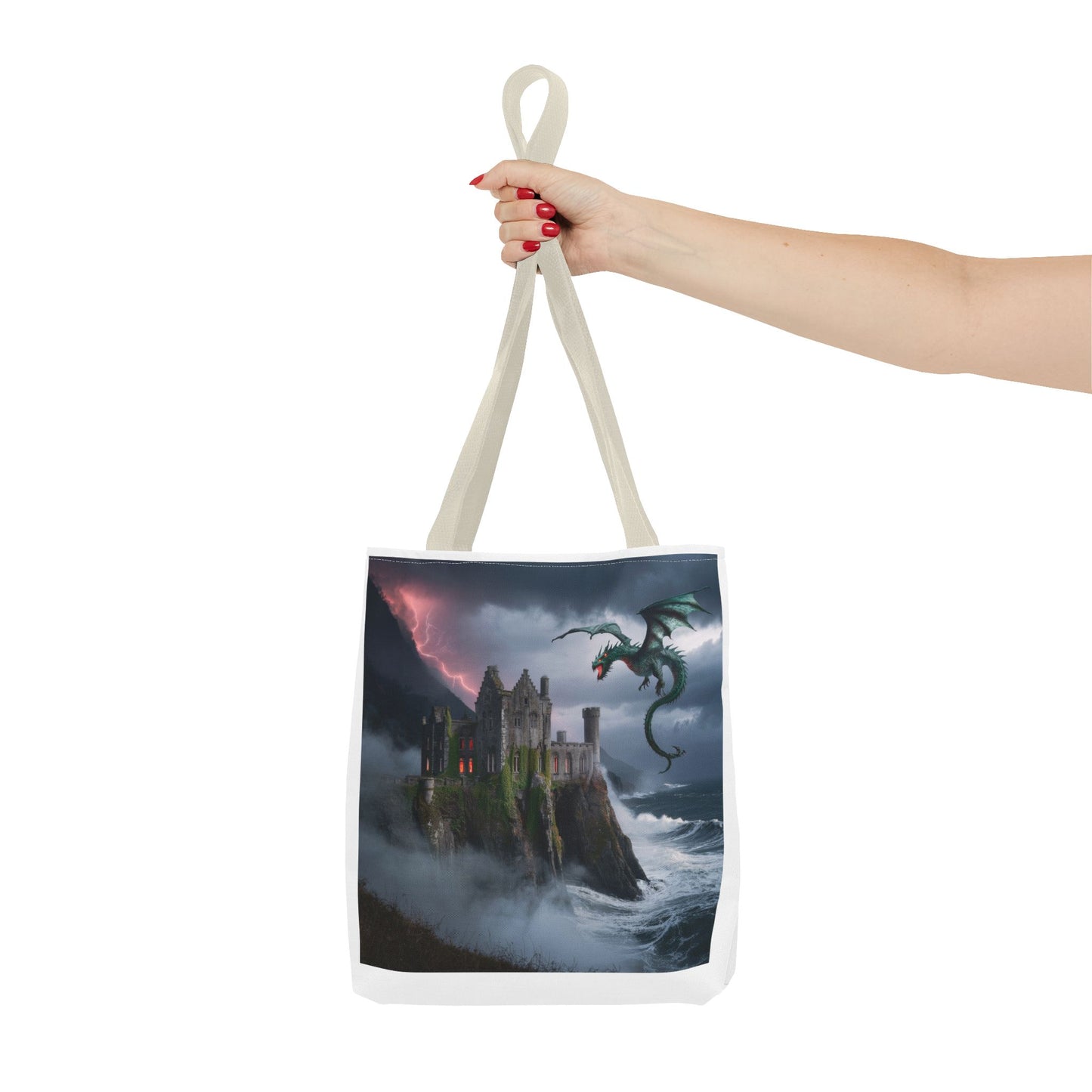 Fantasy Dragon Tote Bag, Magical Castle Design, Perfect for Gifts, Everyday Use, Shopping, Adventure Enthusiasts, Eco-Friendly Style