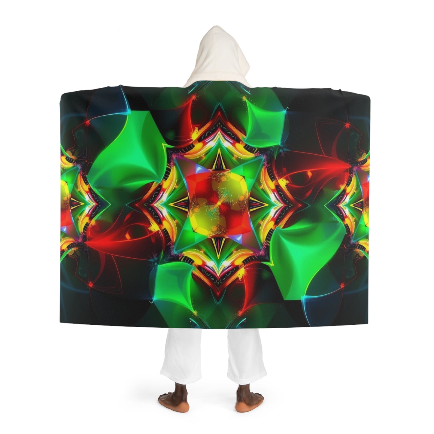 Hooded Sherpa Blanket — Neon Abstract Galaxy Print Cozy Throw