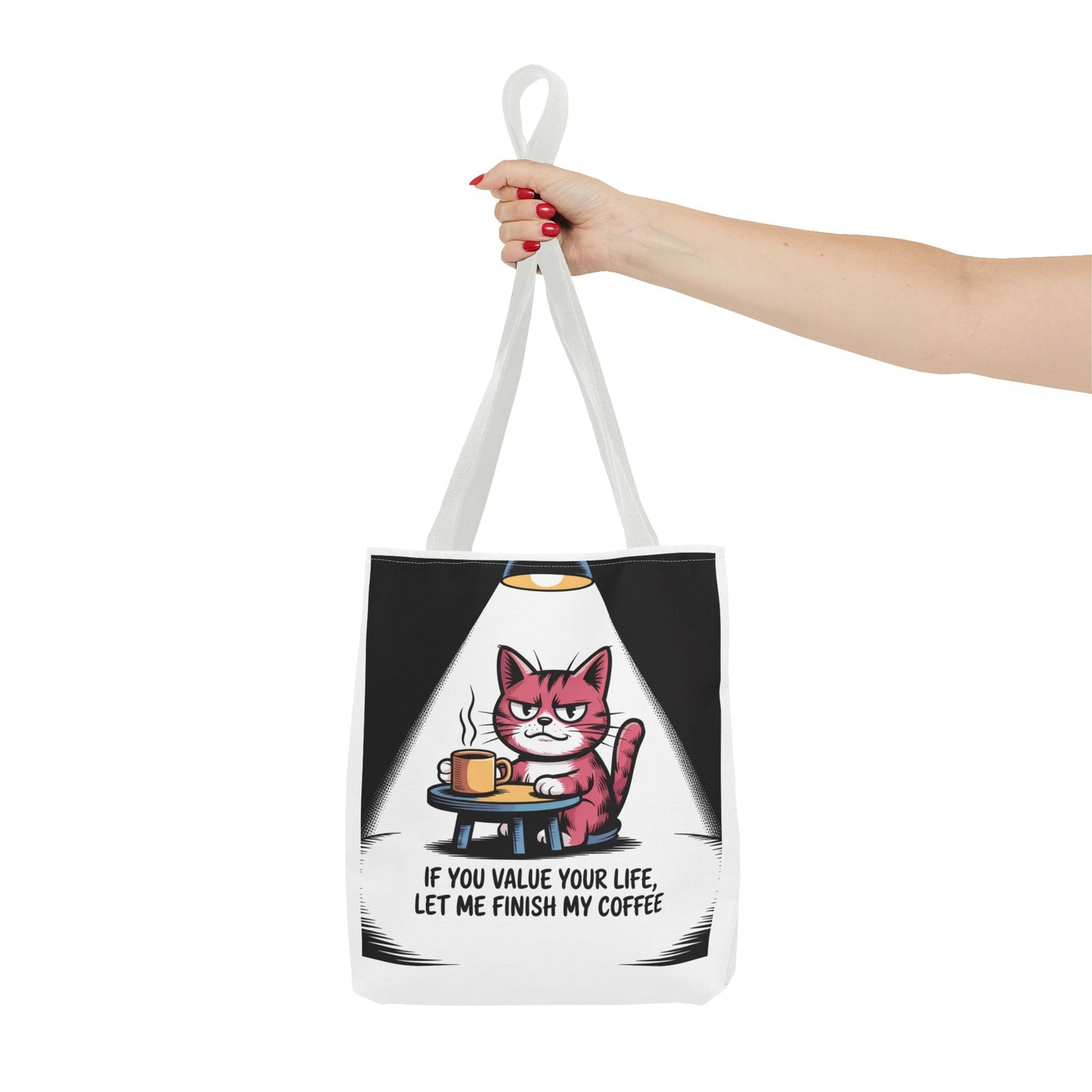 Coffee Lover's Cat Tote Bag, Funny Cat Art, Pet Owner Gift, Coffee Addict Bag, Quirky Tote for Cat Lovers, Cute Cat Tote