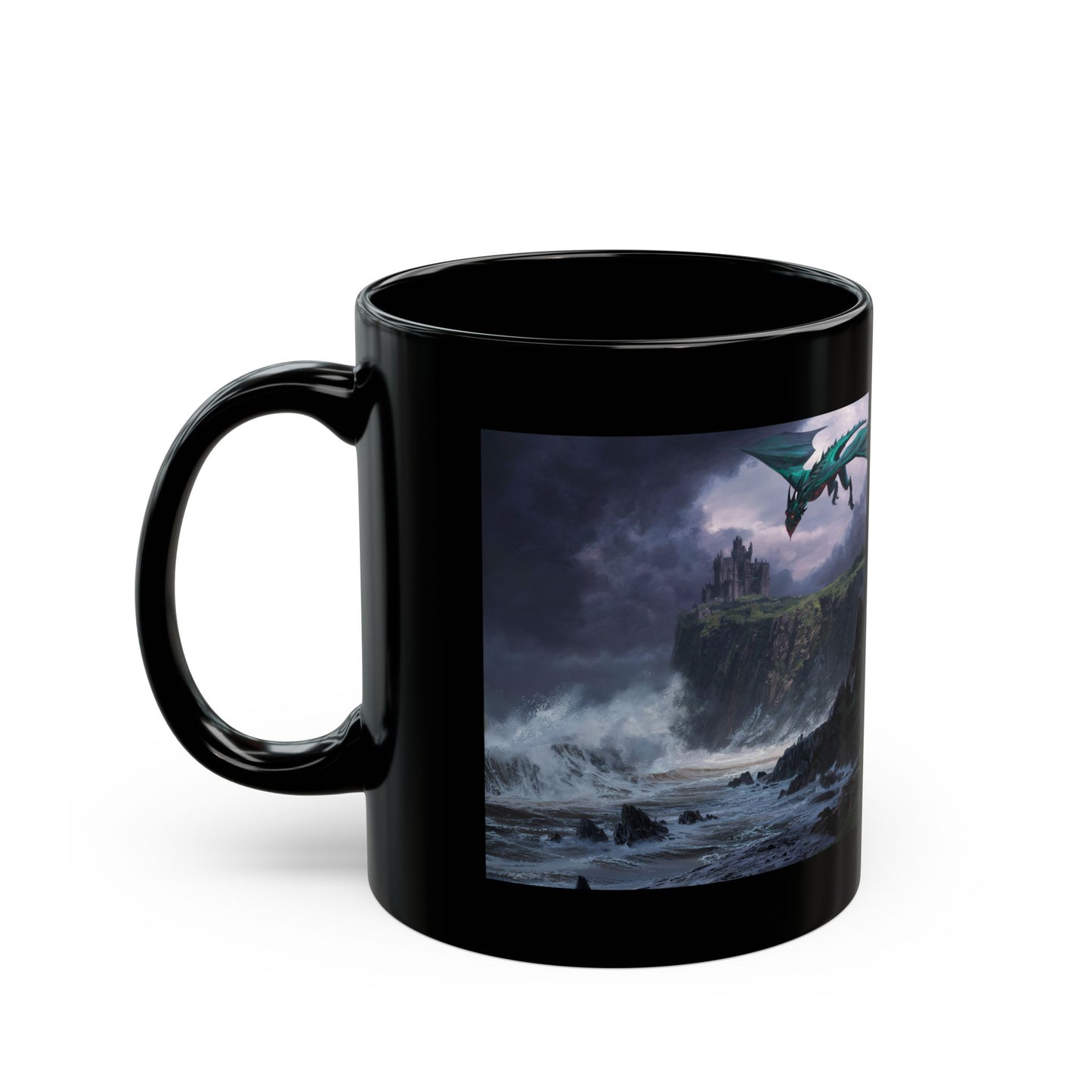 Fantasy Dragon Mug, Black Coffee Cup, Magical Drinkware, Gift for Gamers, Gothic Decor, Dragon Lover's Mug