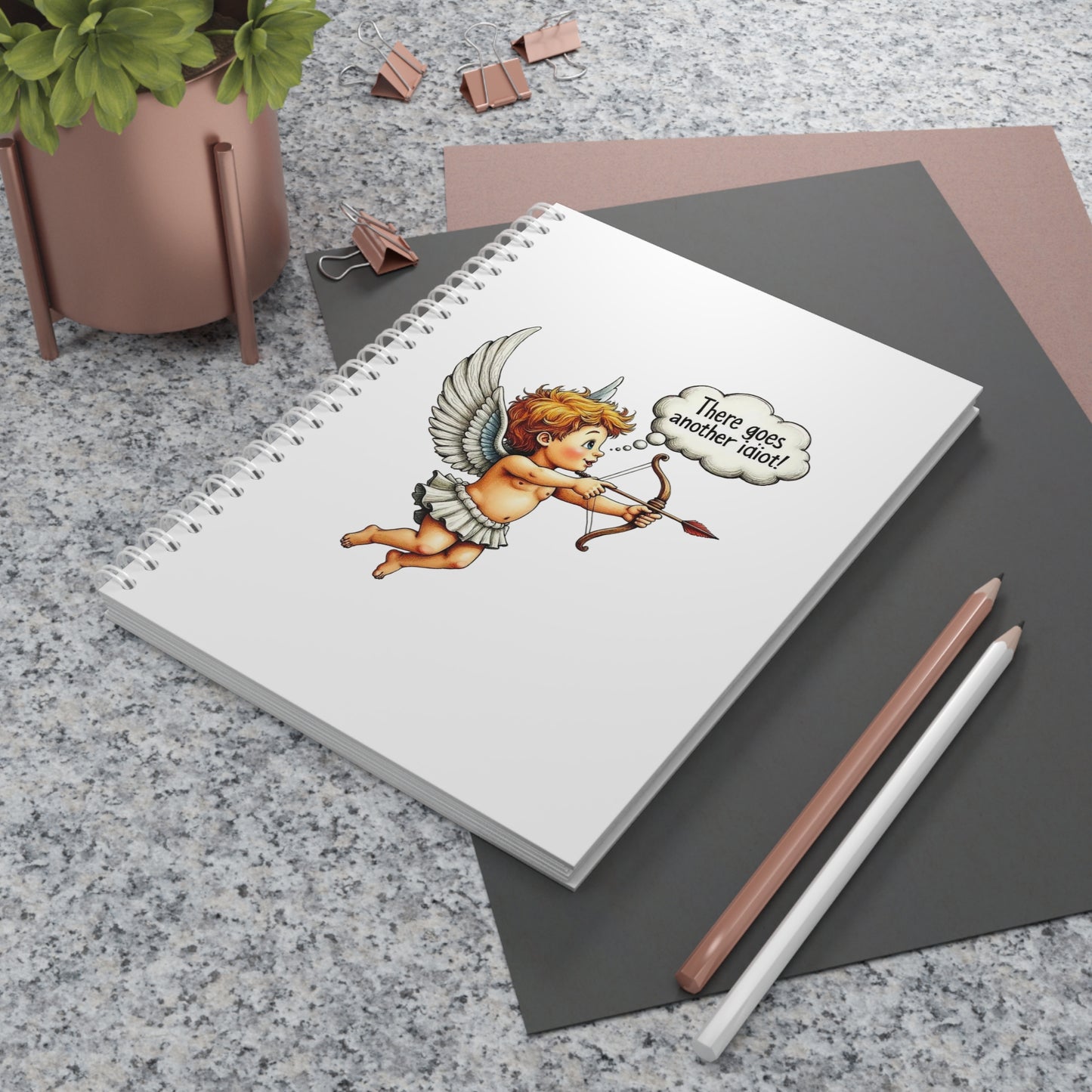 Spiral Notebook — Vintage Cupid Illustration with 'There Goes Another Idiot!' Funny Journal