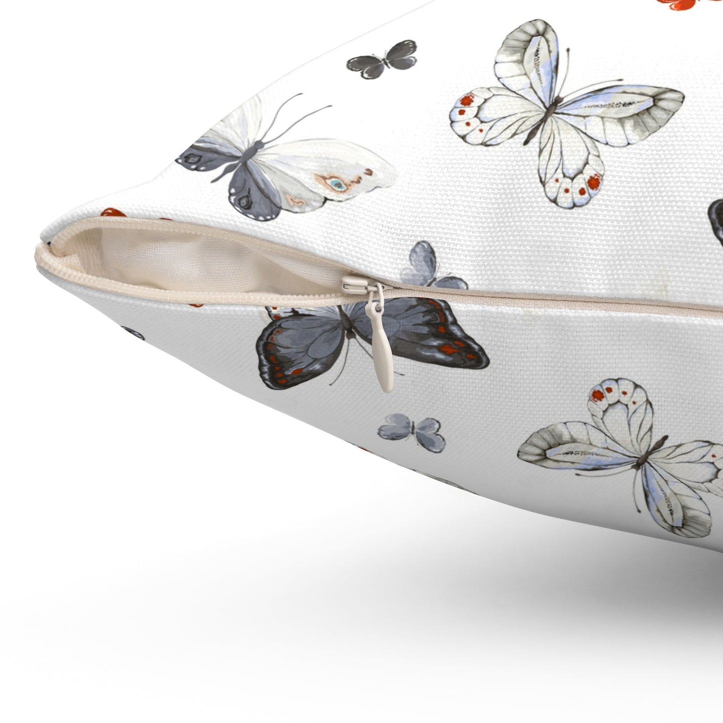 Butterfly Pattern Decorative Pillow — Neutral Gray & White Accent Throw