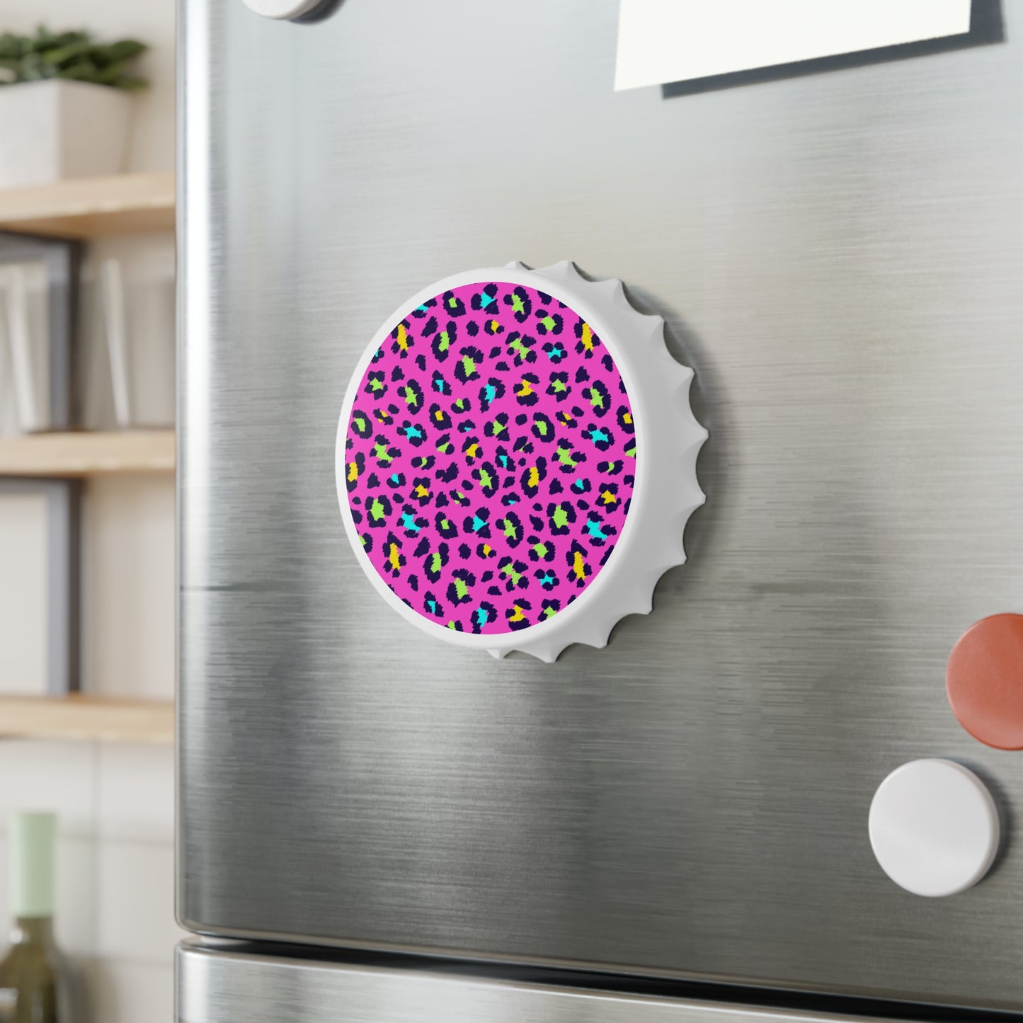 Pink Neon Leopard Bottle Opener – Retro 80s Animal Print Bar Accessory