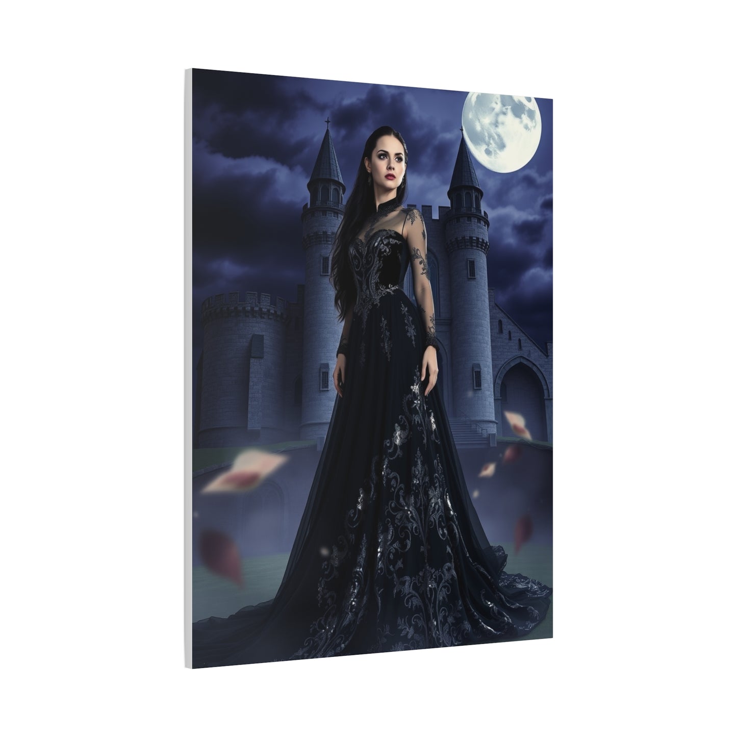 Gothic Moonlit Woman Matte Canvas Print — Dark Castle Wall Art