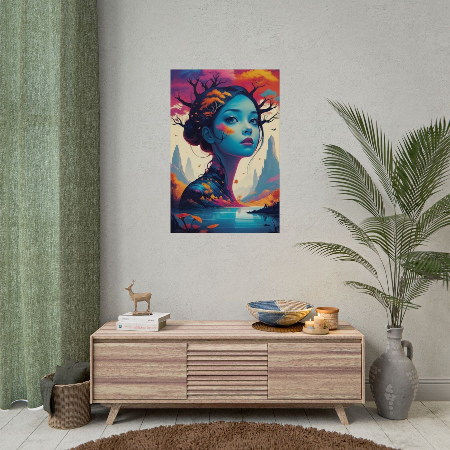 Surreal Blue Goddess Rolled Poster — Fantasy Landscape Art Print