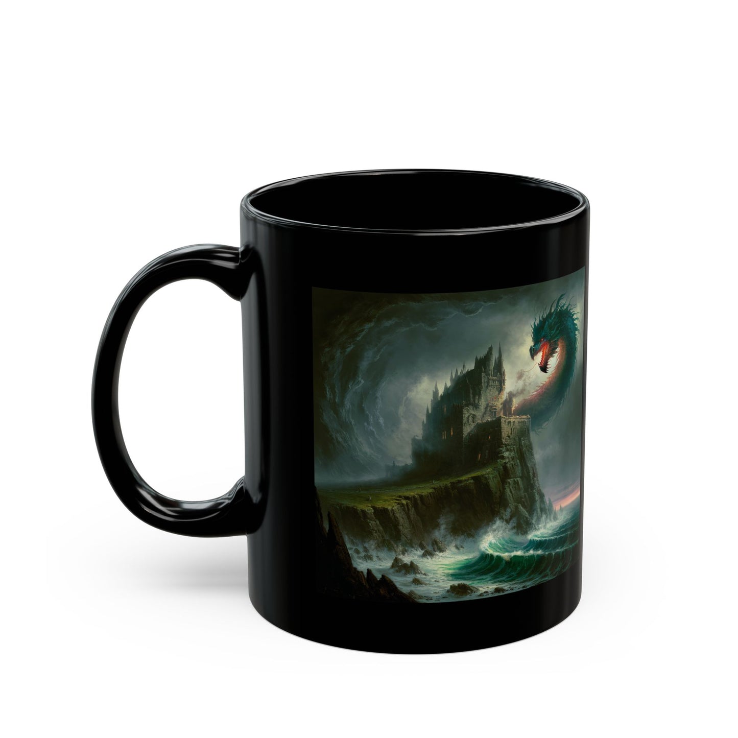 Fantasy Dragon Black Mug | Unique Ceramic Coffee Cup for Potter Fans | Gift for Birthdays, Holidays, or Special Occasions