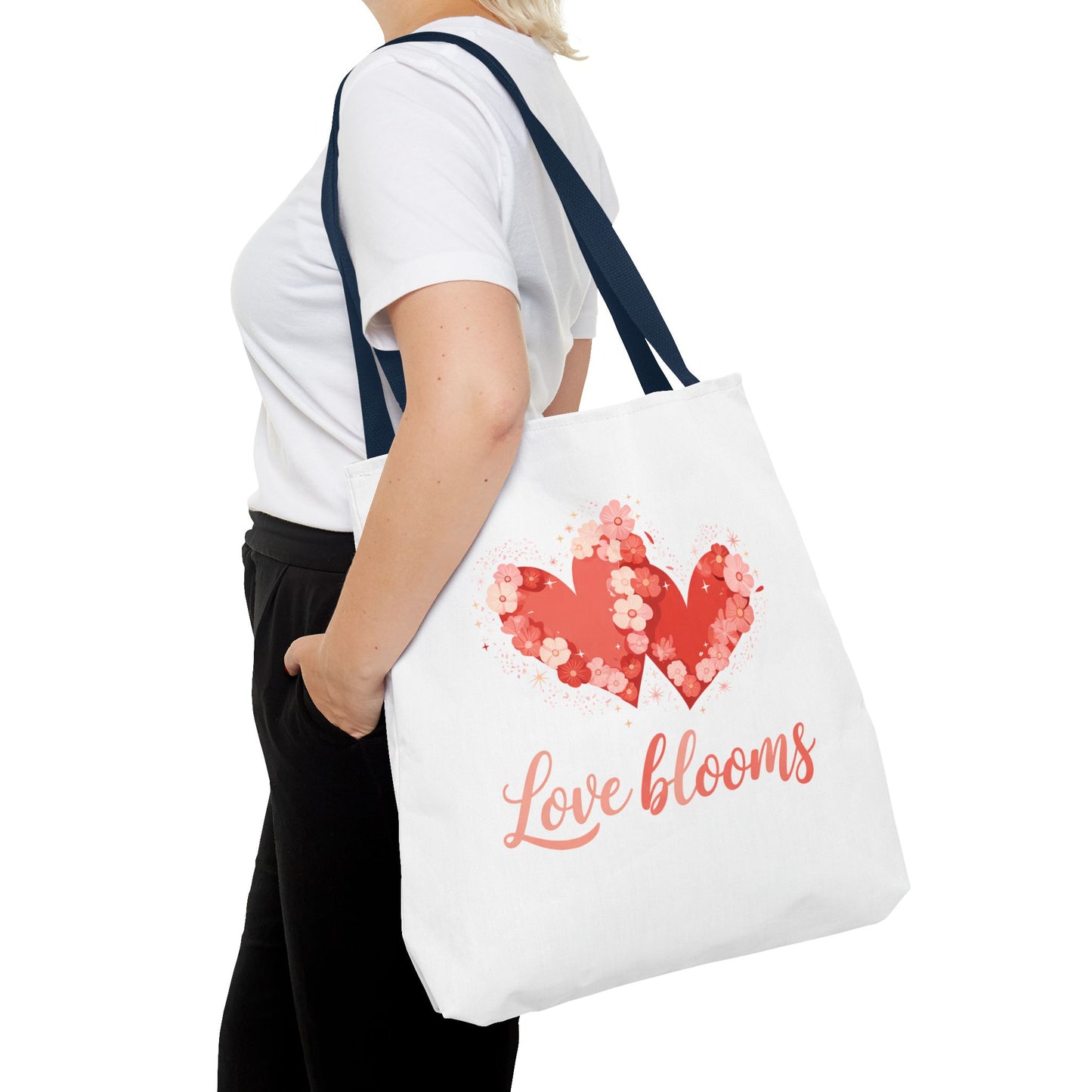 Love Blooms Heart Tote Bag — Floral Valentine Canvas Tote