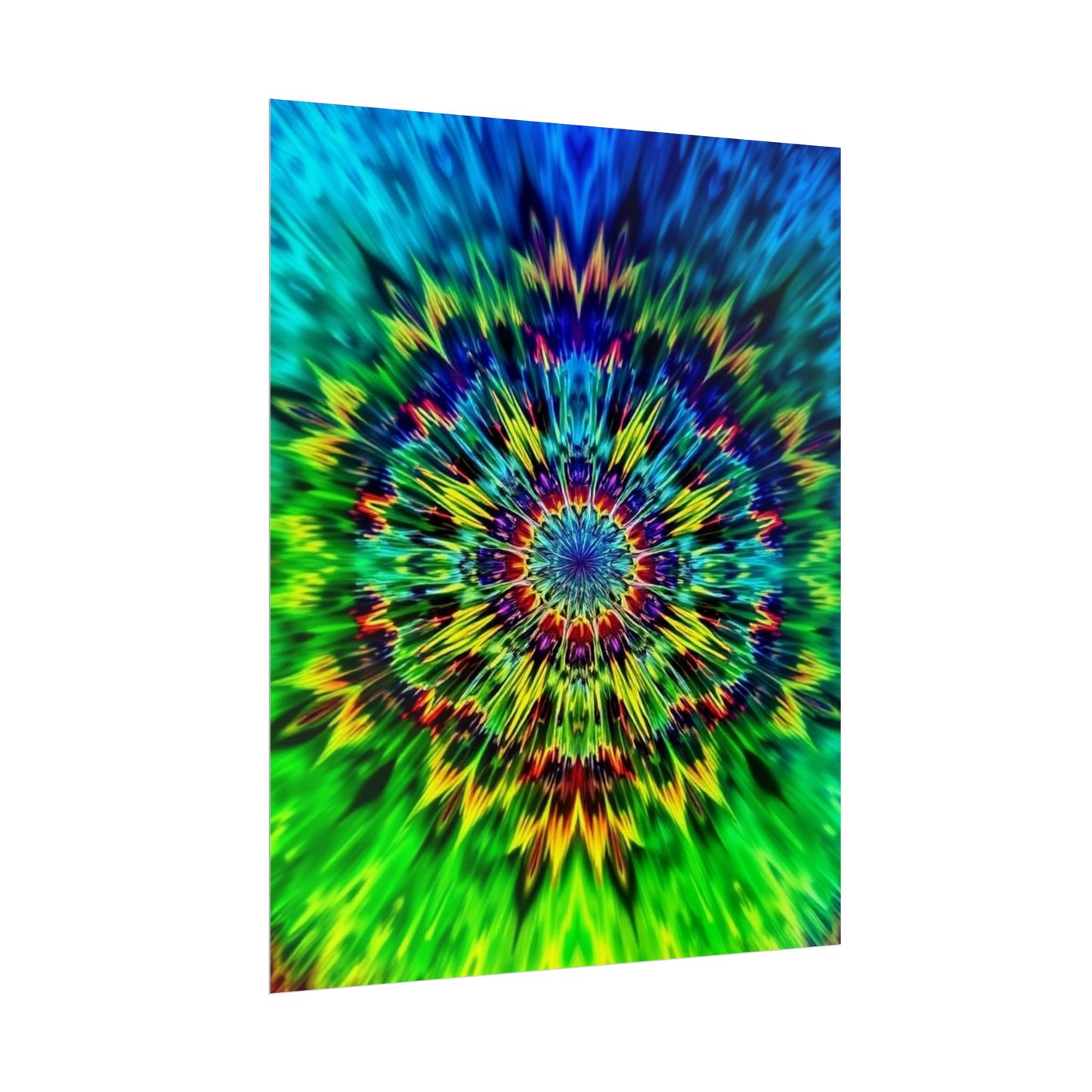 Psychedelic Mandala Rolled Poster — Vivid Blue Green Kaleidoscope Wall Art