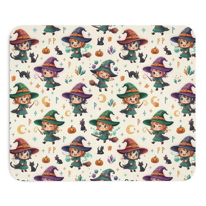 Cute Witch Pattern Mouse Pad — Kawaii Halloween Desk Mat
