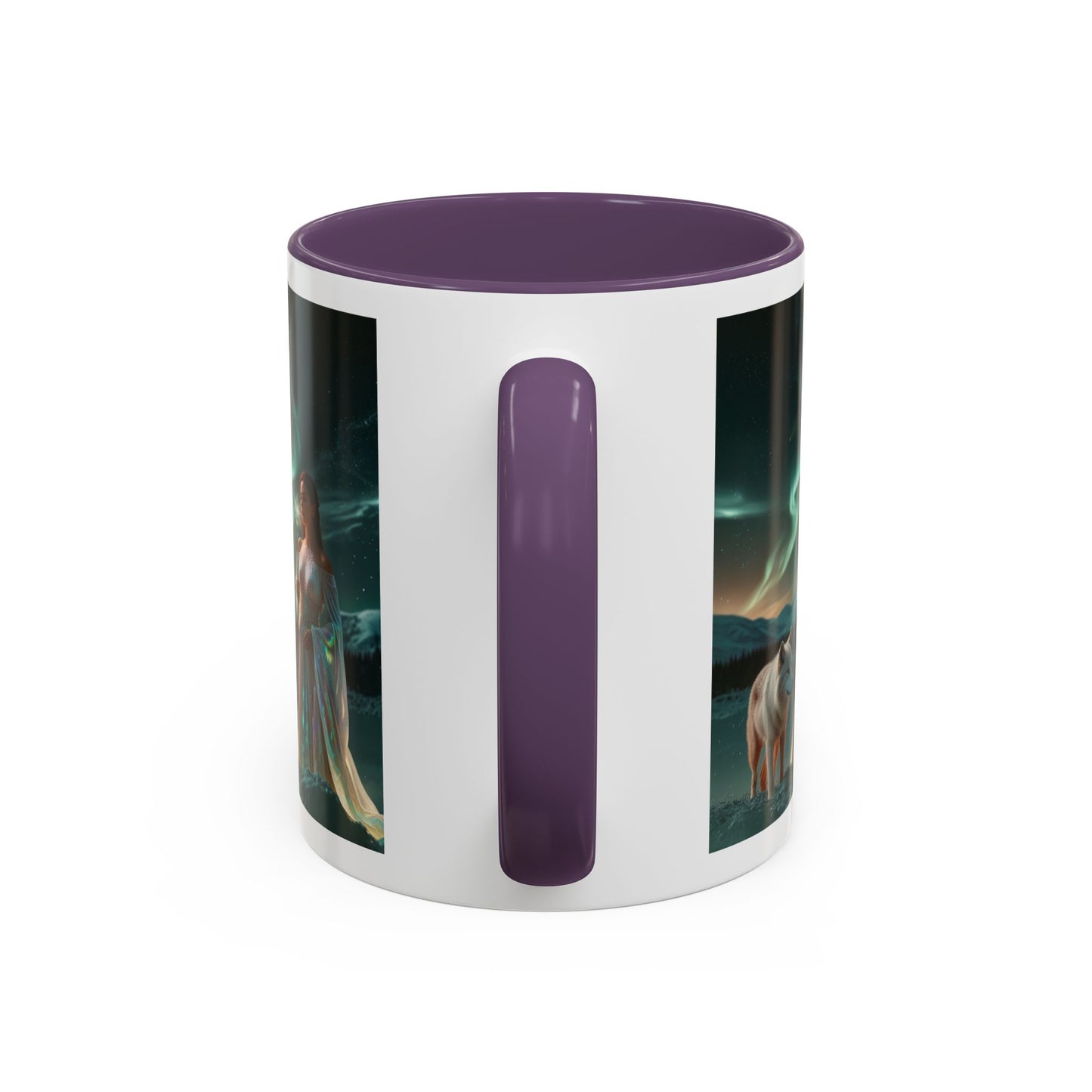 Taza de café Aurora Guardiana — Arte fantástico de mujer con lobo