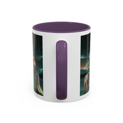 Taza de café Aurora Guardiana — Arte fantástico de mujer con lobo