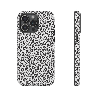 iPhone Leopard Print Tough Phone Case - Black & White Protective Cover