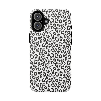 iPhone Leopard Print Tough Phone Case - Black & White Protective Cover