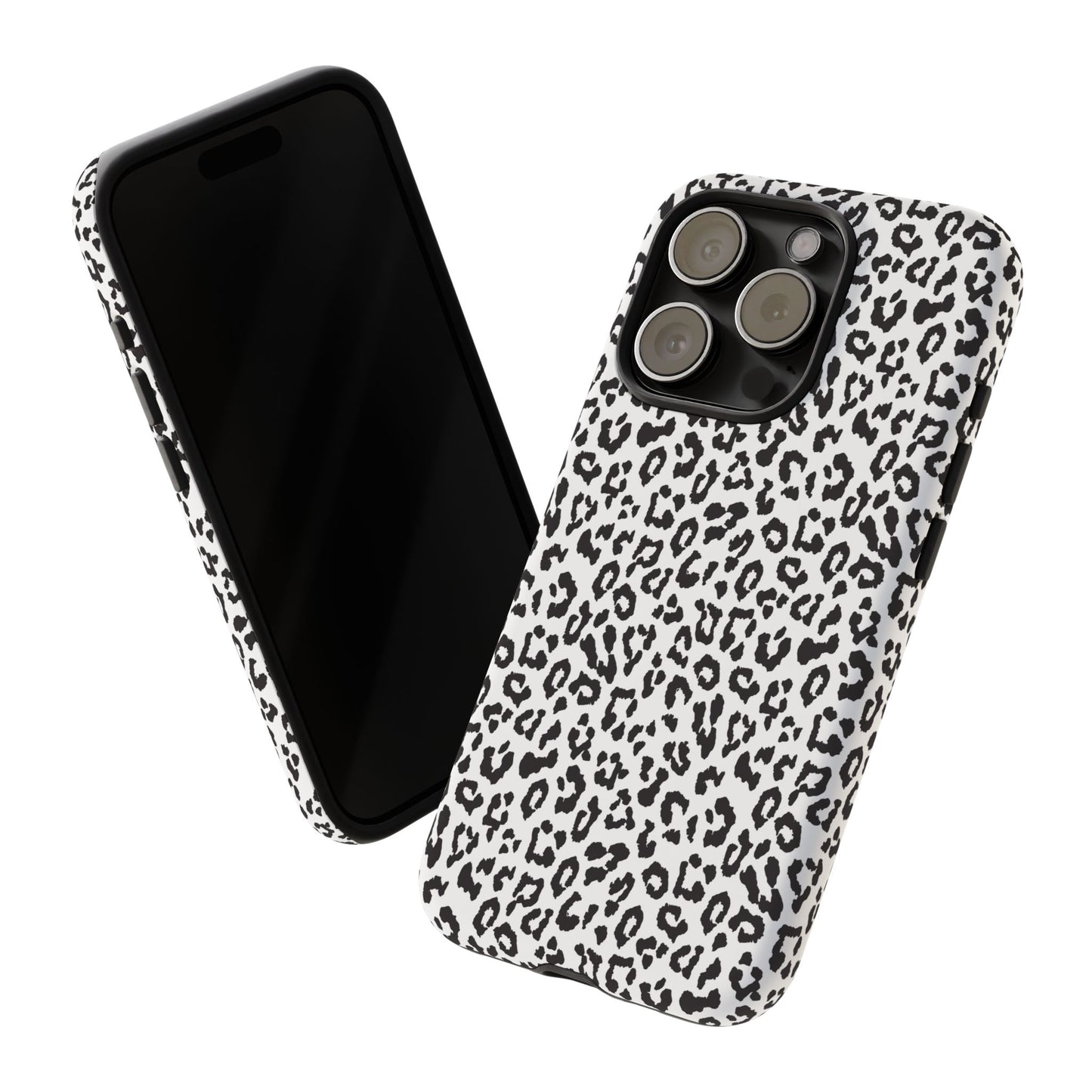 iPhone Leopard Print Tough Phone Case - Black & White Protective Cover