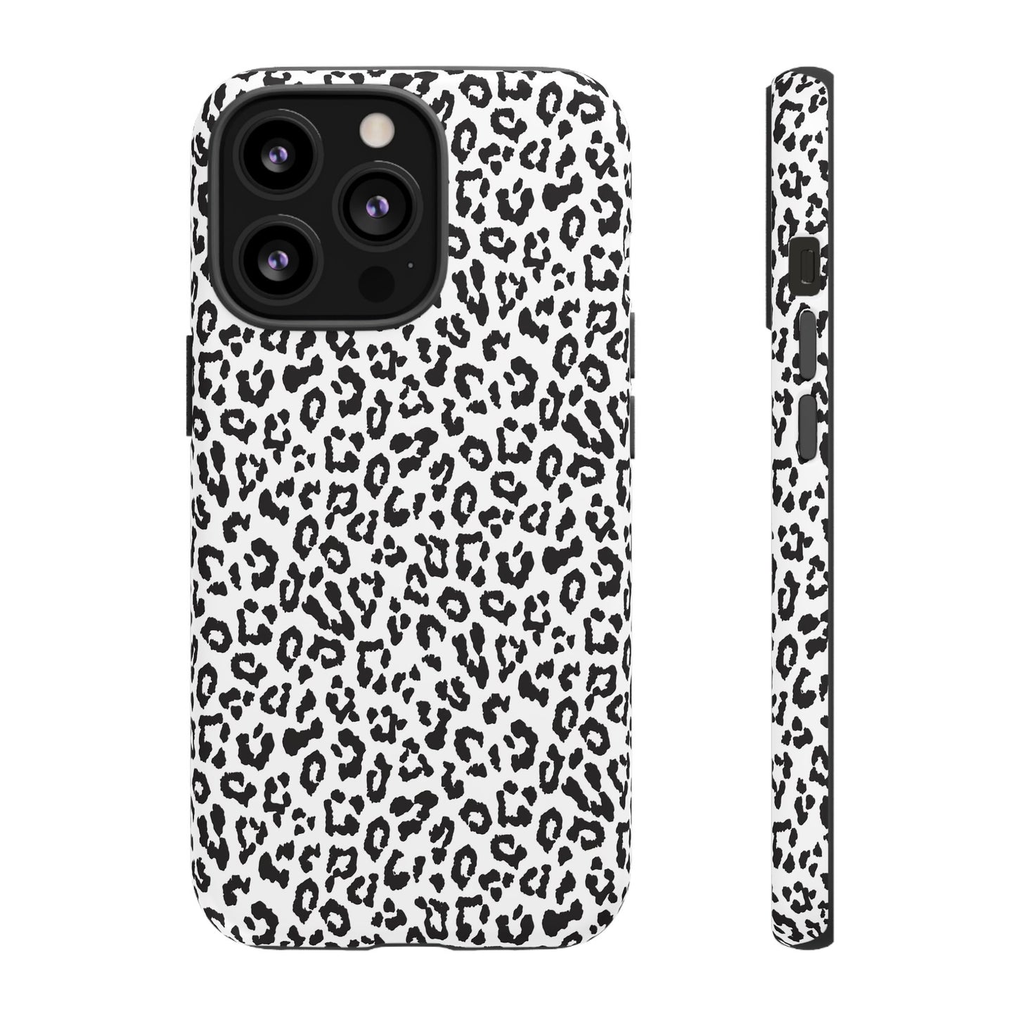 iPhone Leopard Print Tough Phone Case - Black & White Protective Cover